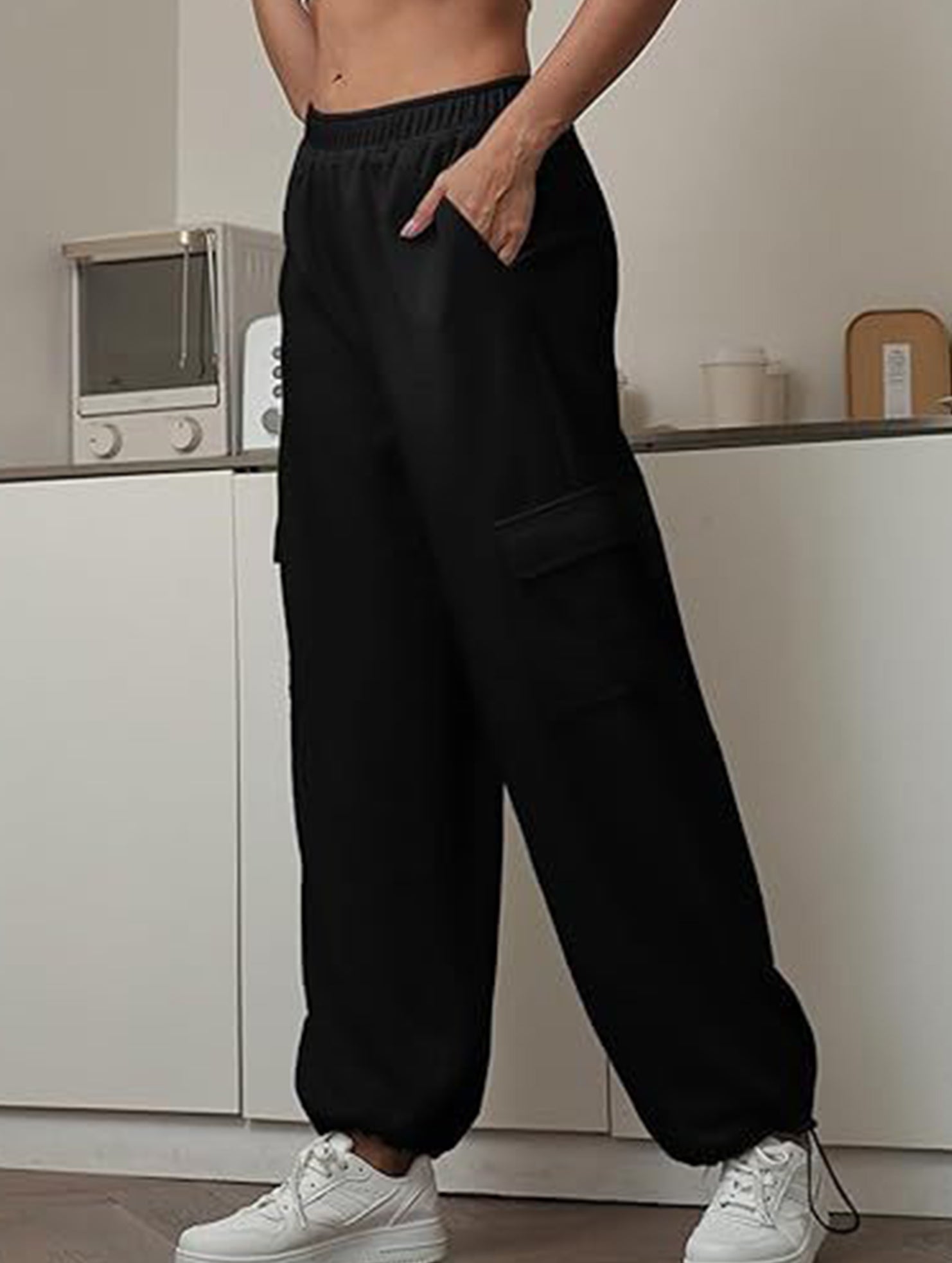 Loose drawstring elastic cargo pants