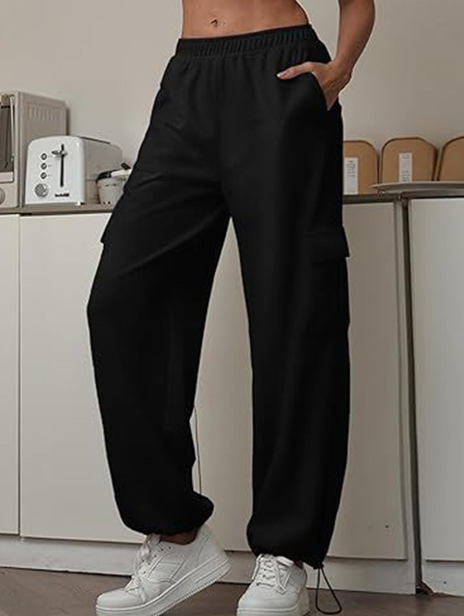 Loose drawstring elastic cargo pants