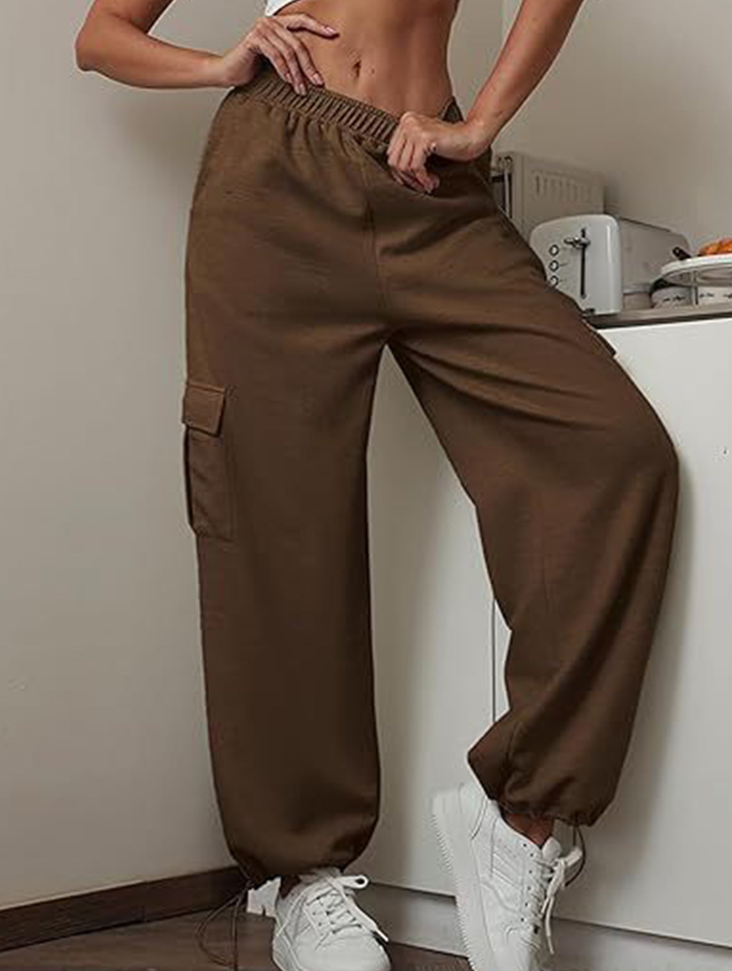 Loose drawstring elastic cargo pants