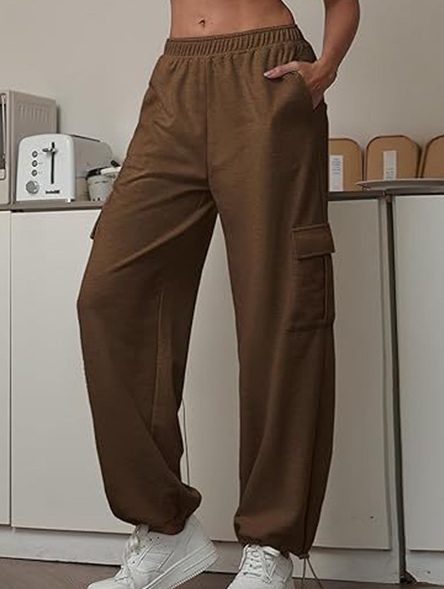 Loose drawstring elastic cargo pants