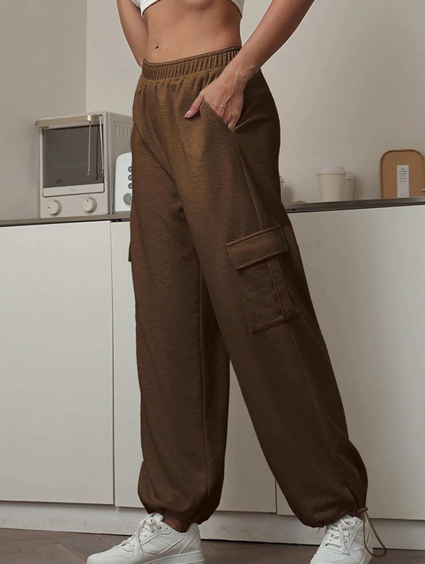 Loose drawstring elastic cargo pants