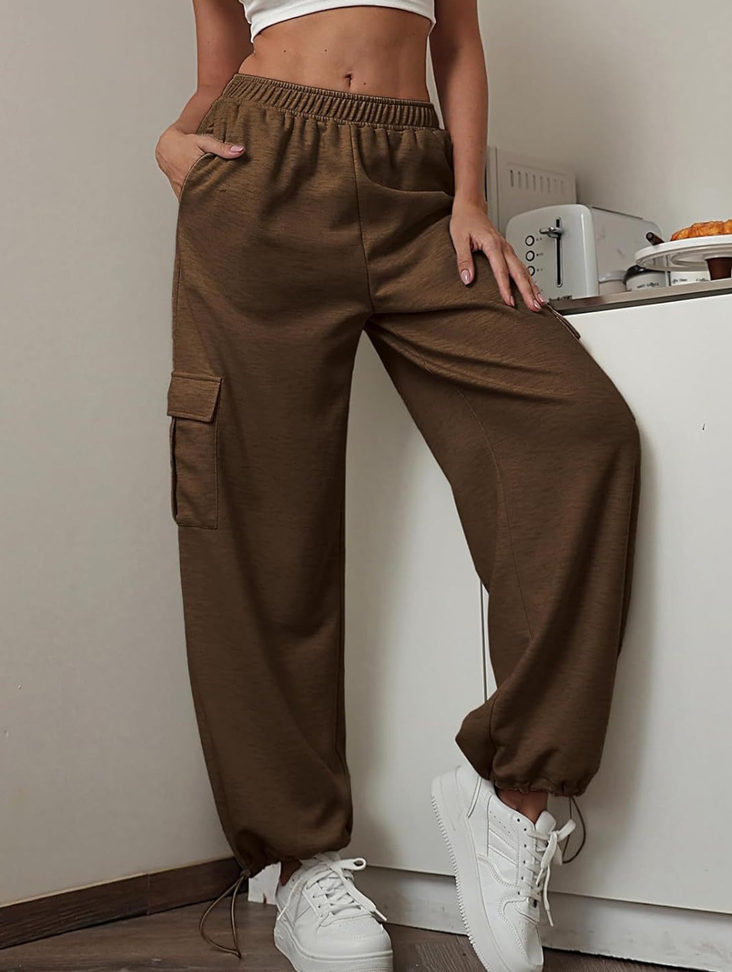 Loose drawstring elastic cargo pants