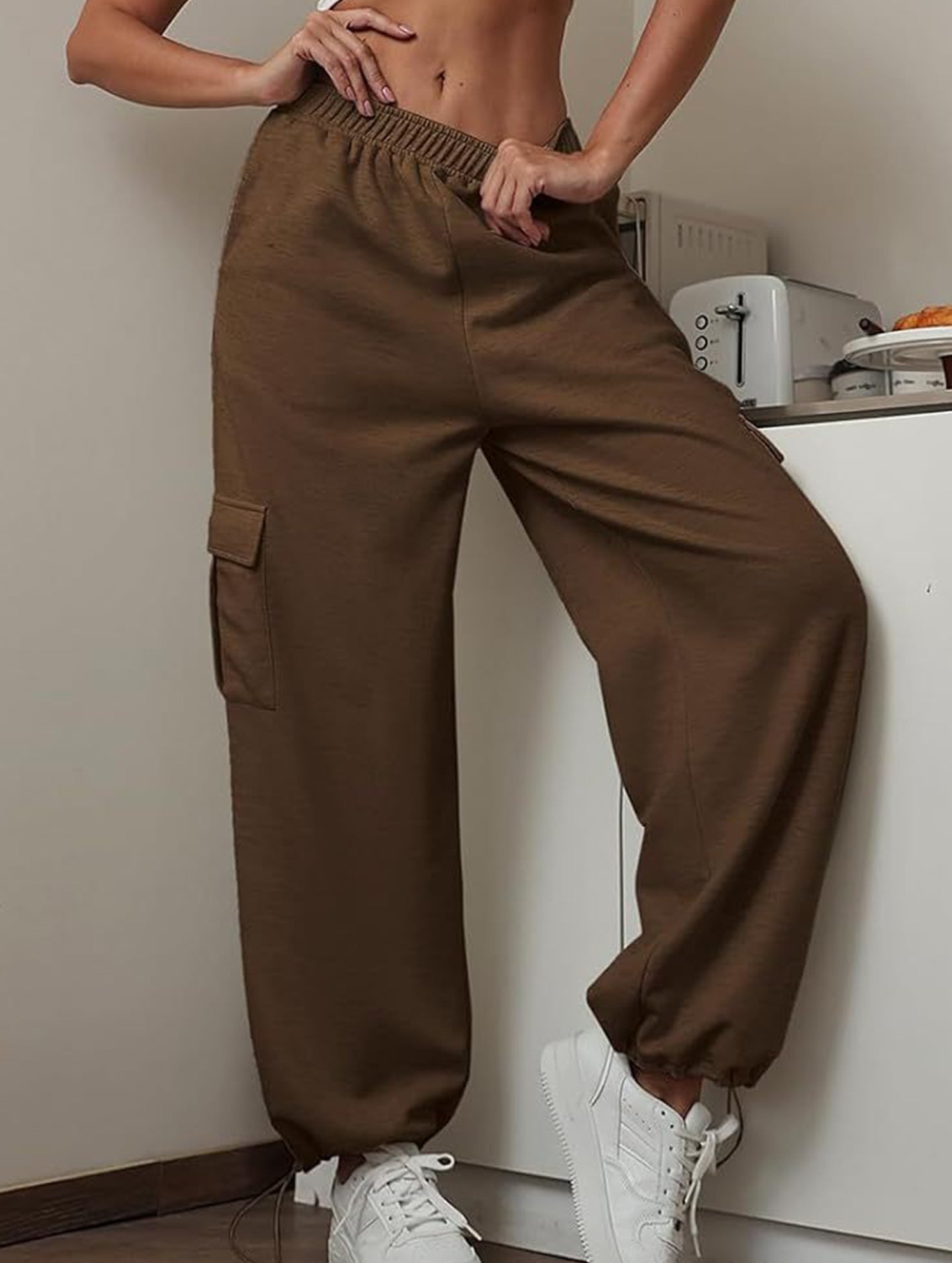 Loose drawstring elastic cargo pants