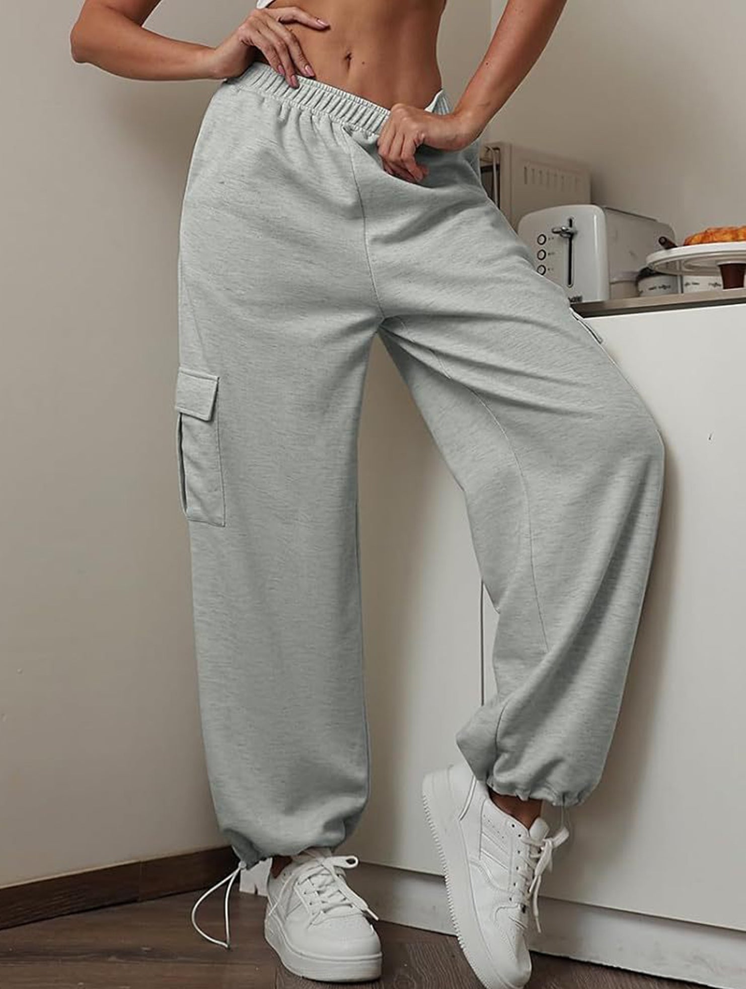 Loose drawstring elastic cargo pants