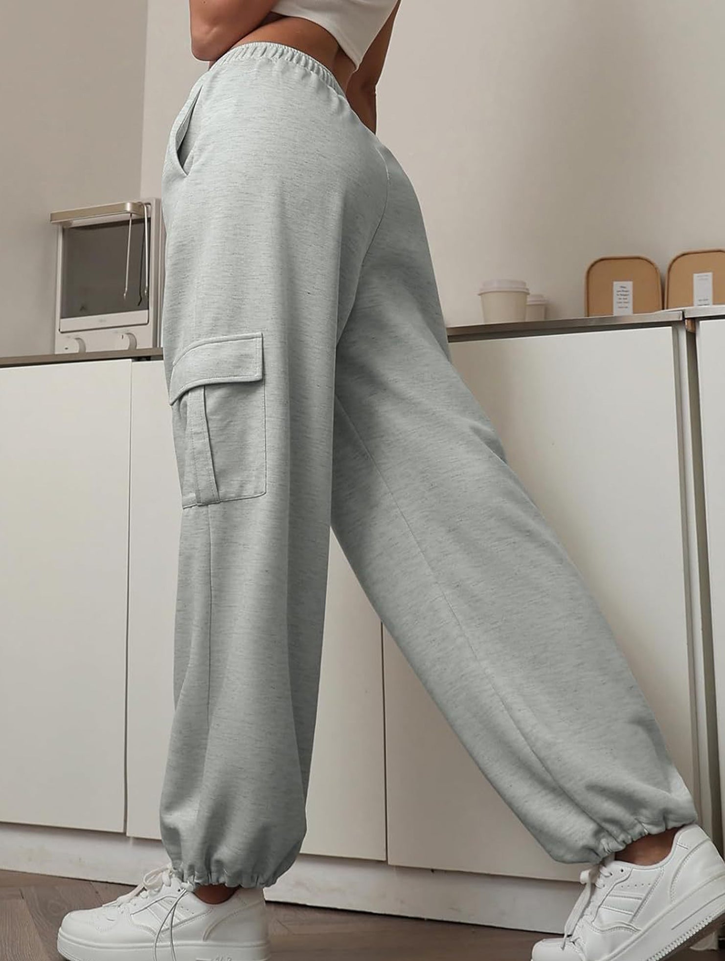 Loose drawstring elastic cargo pants
