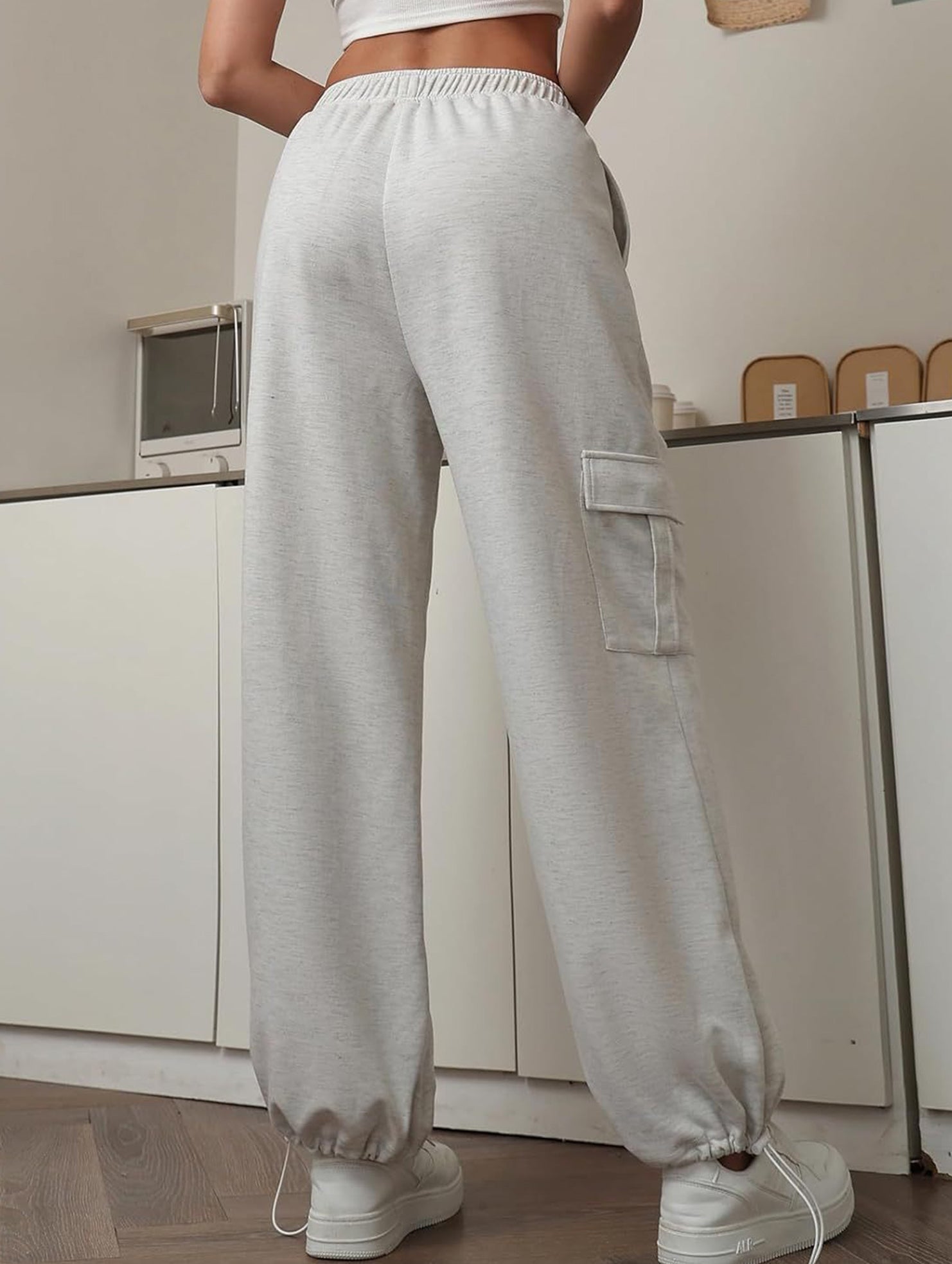 Loose drawstring elastic cargo pants
