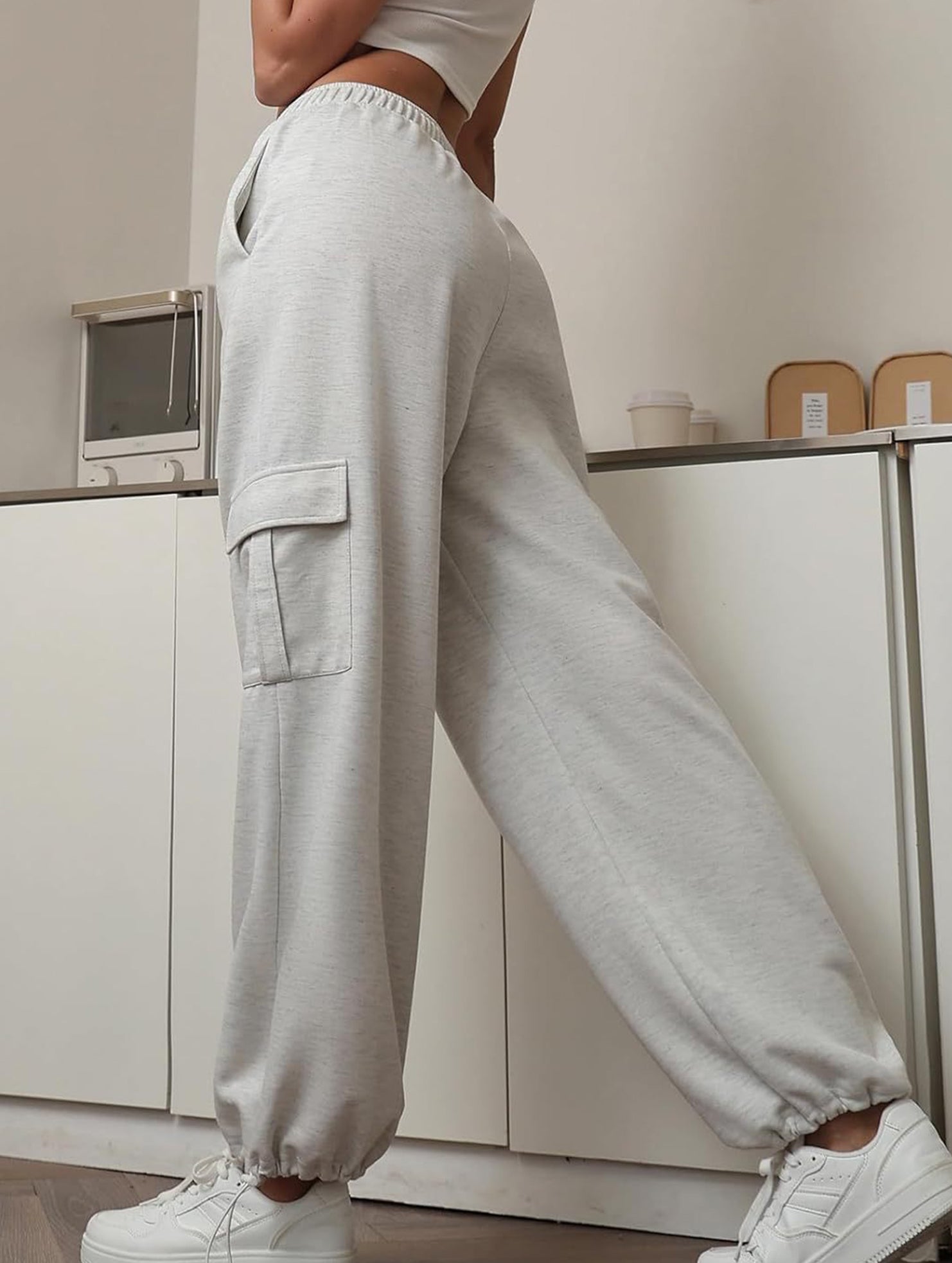Loose drawstring elastic cargo pants
