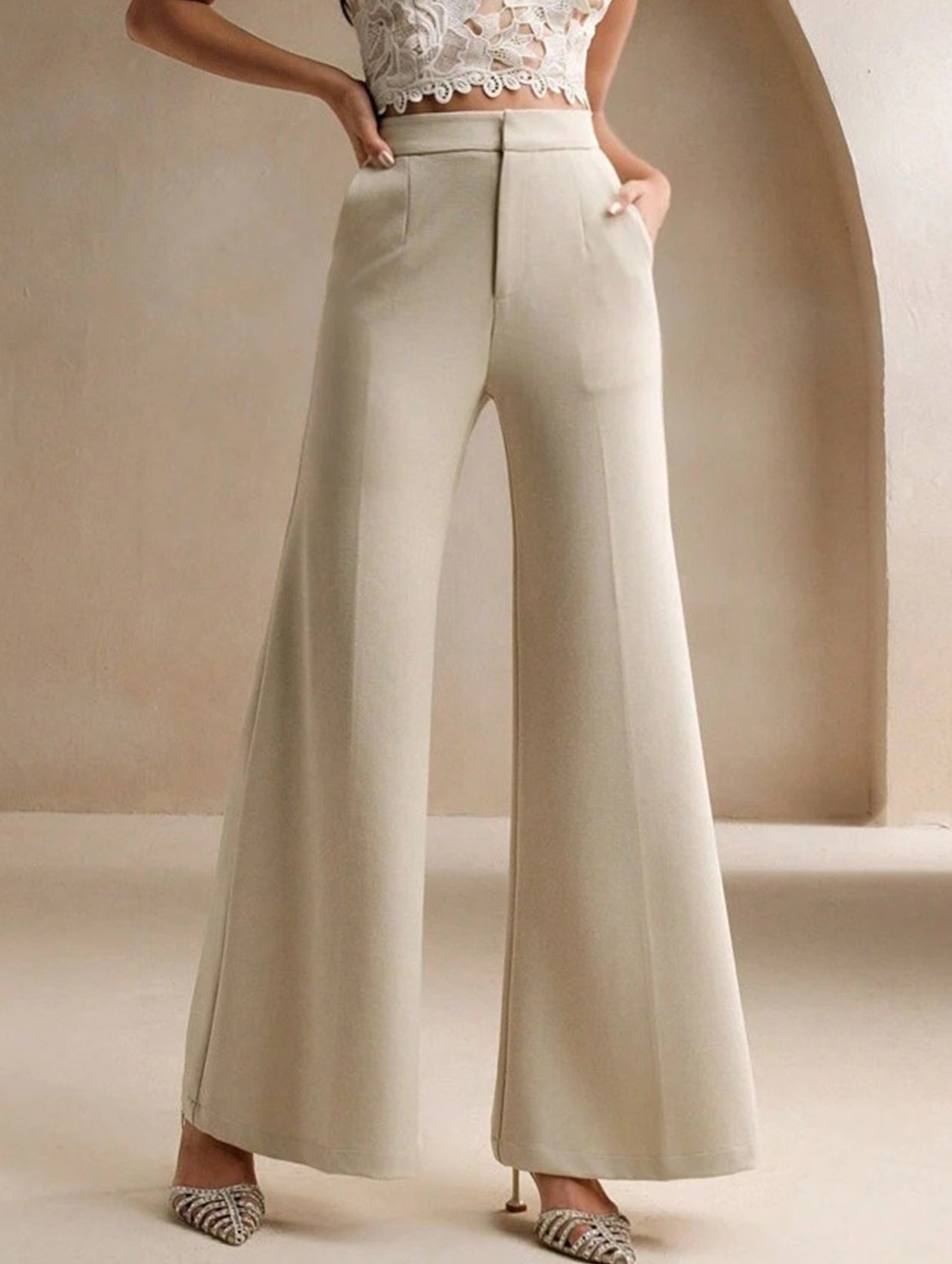 Casual high-waisted wide-leg pants