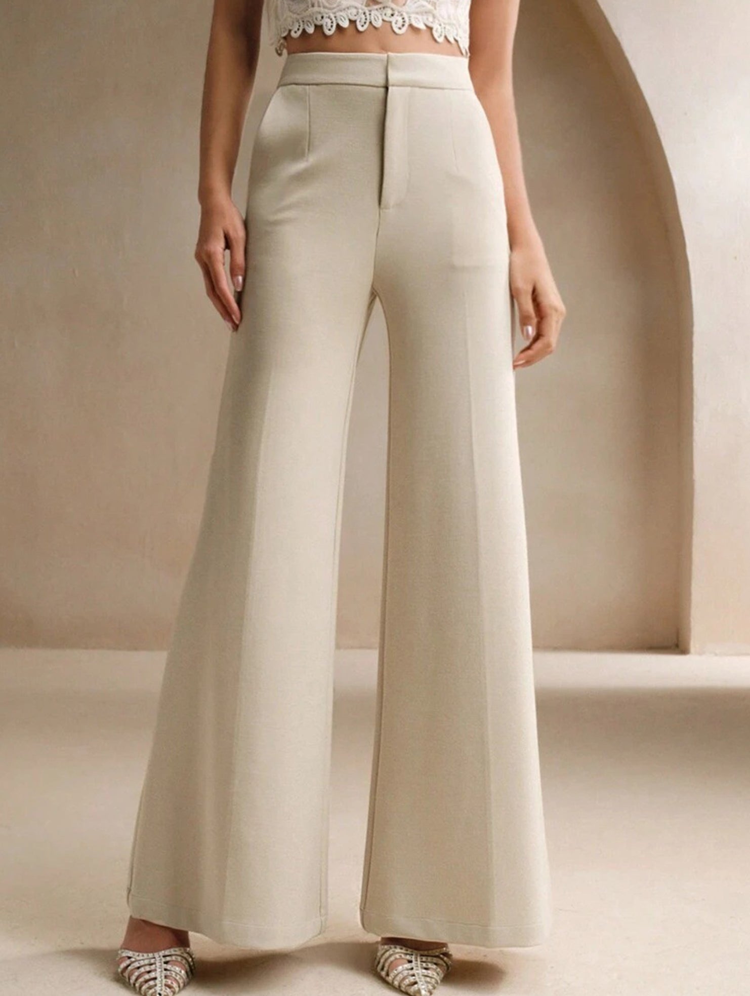 Casual high-waisted wide-leg pants