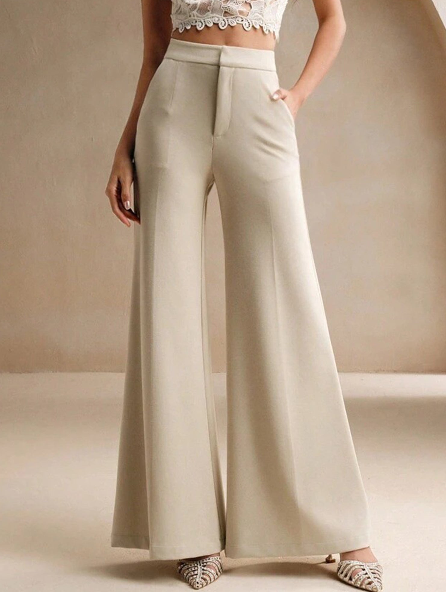 Casual high-waisted wide-leg pants