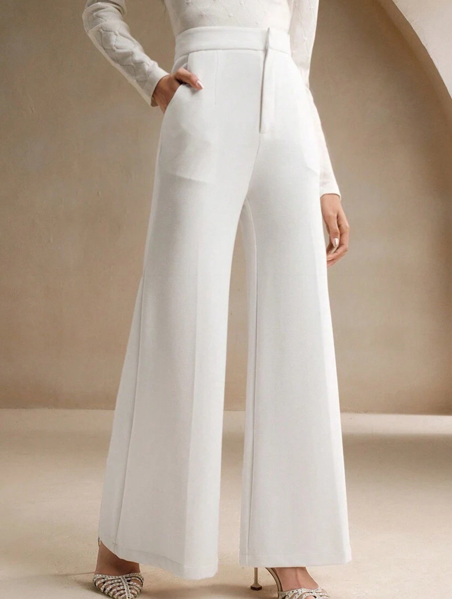 Casual high-waisted wide-leg pants