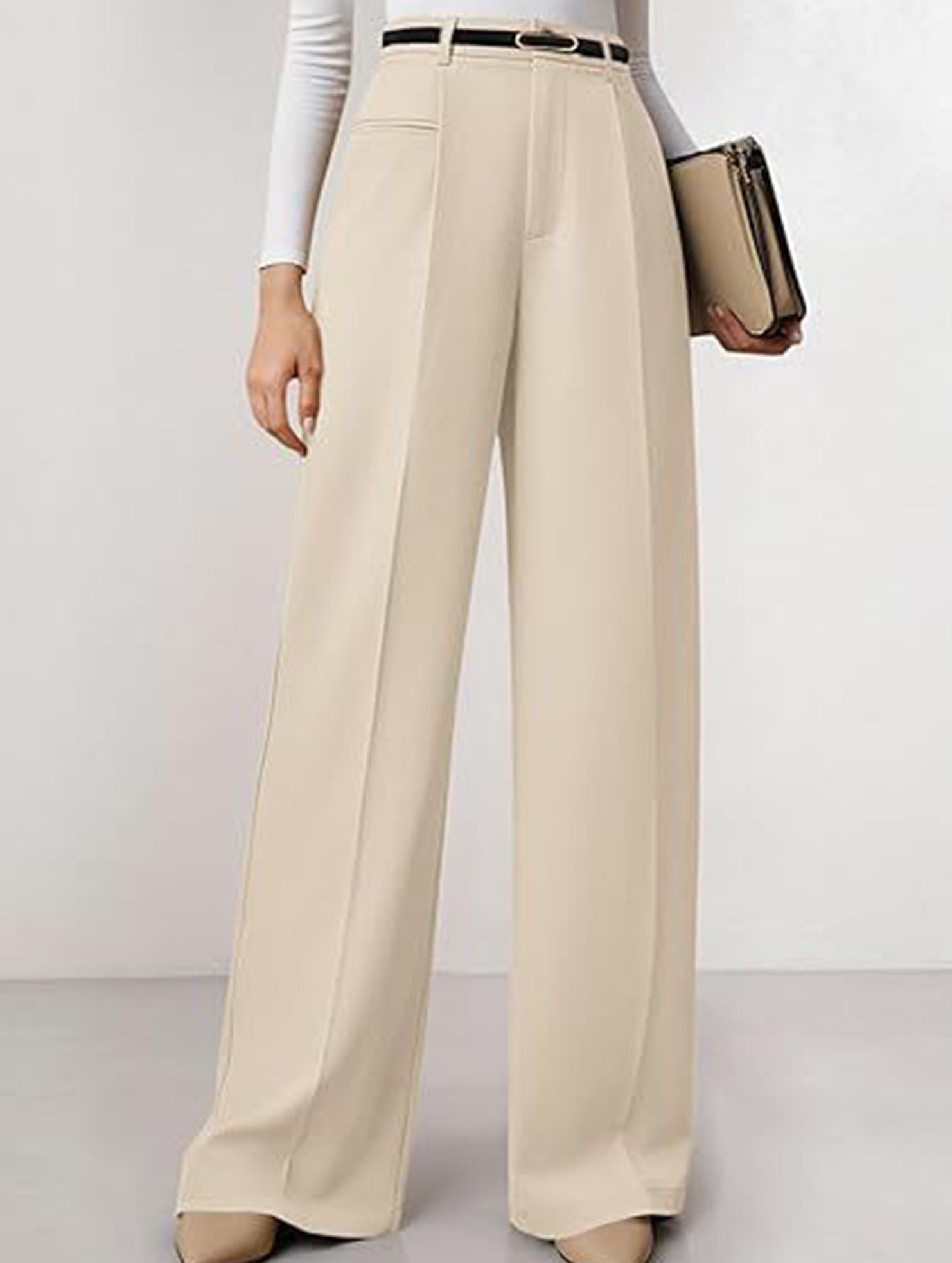 Solid color high-waisted suit pants