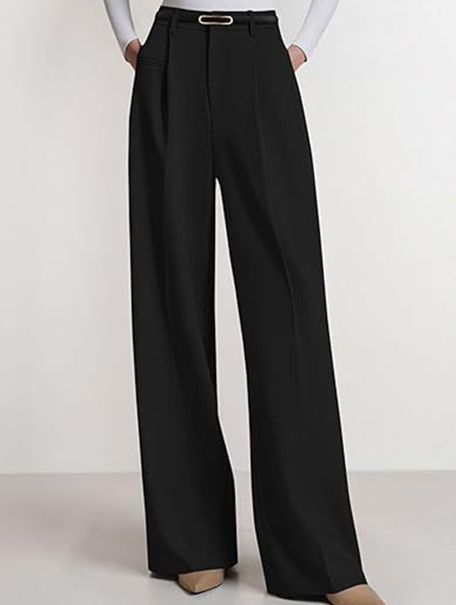 Solid color high-waisted suit pants