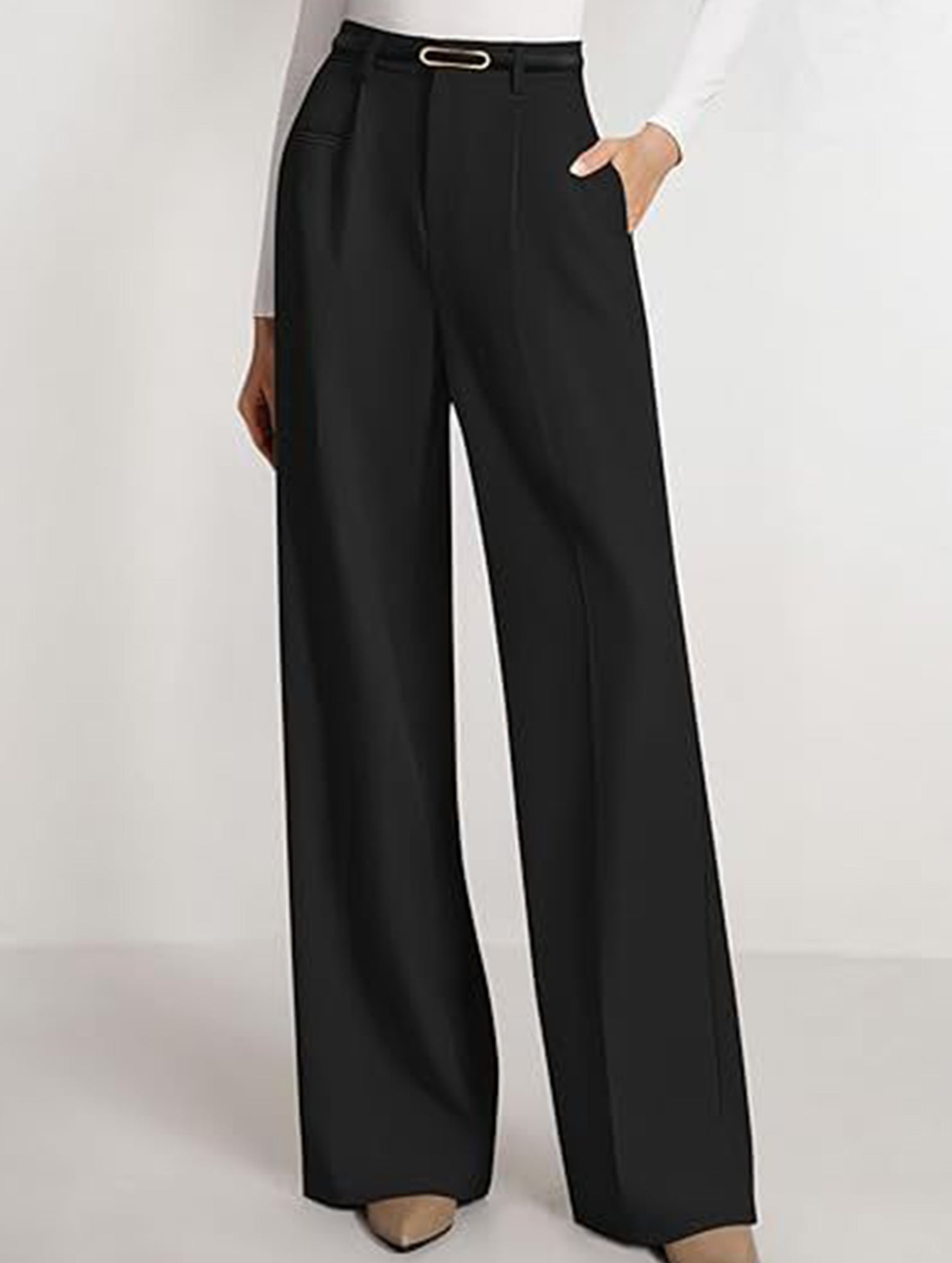 Solid color high-waisted suit pants