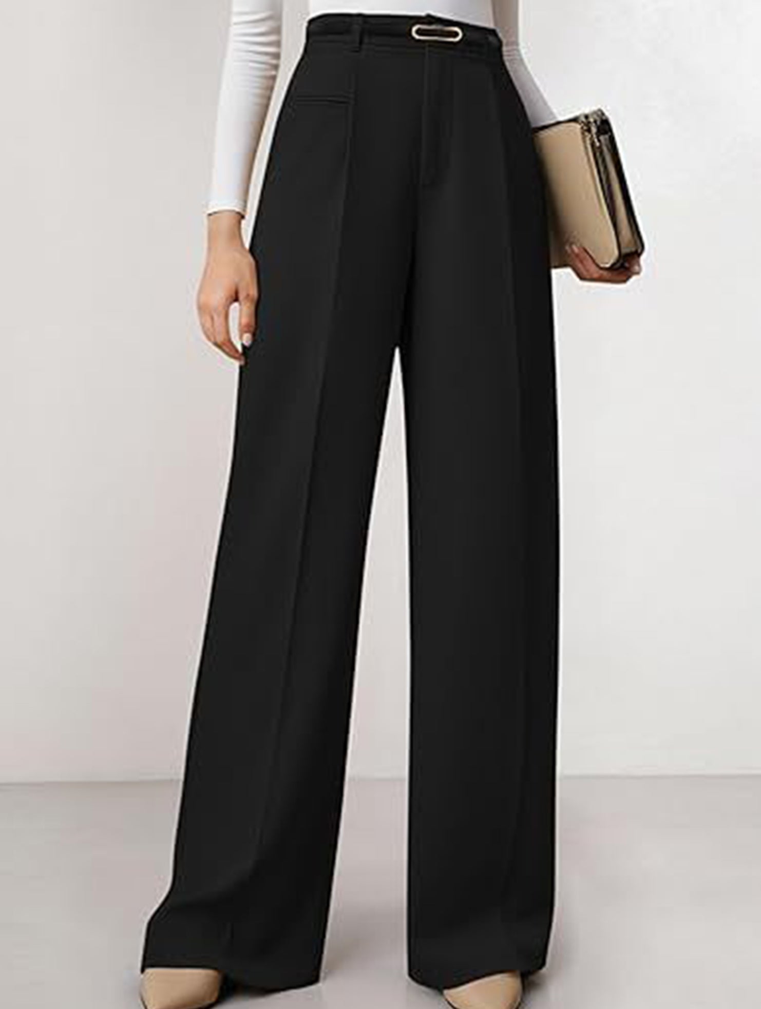 Solid color high-waisted suit pants