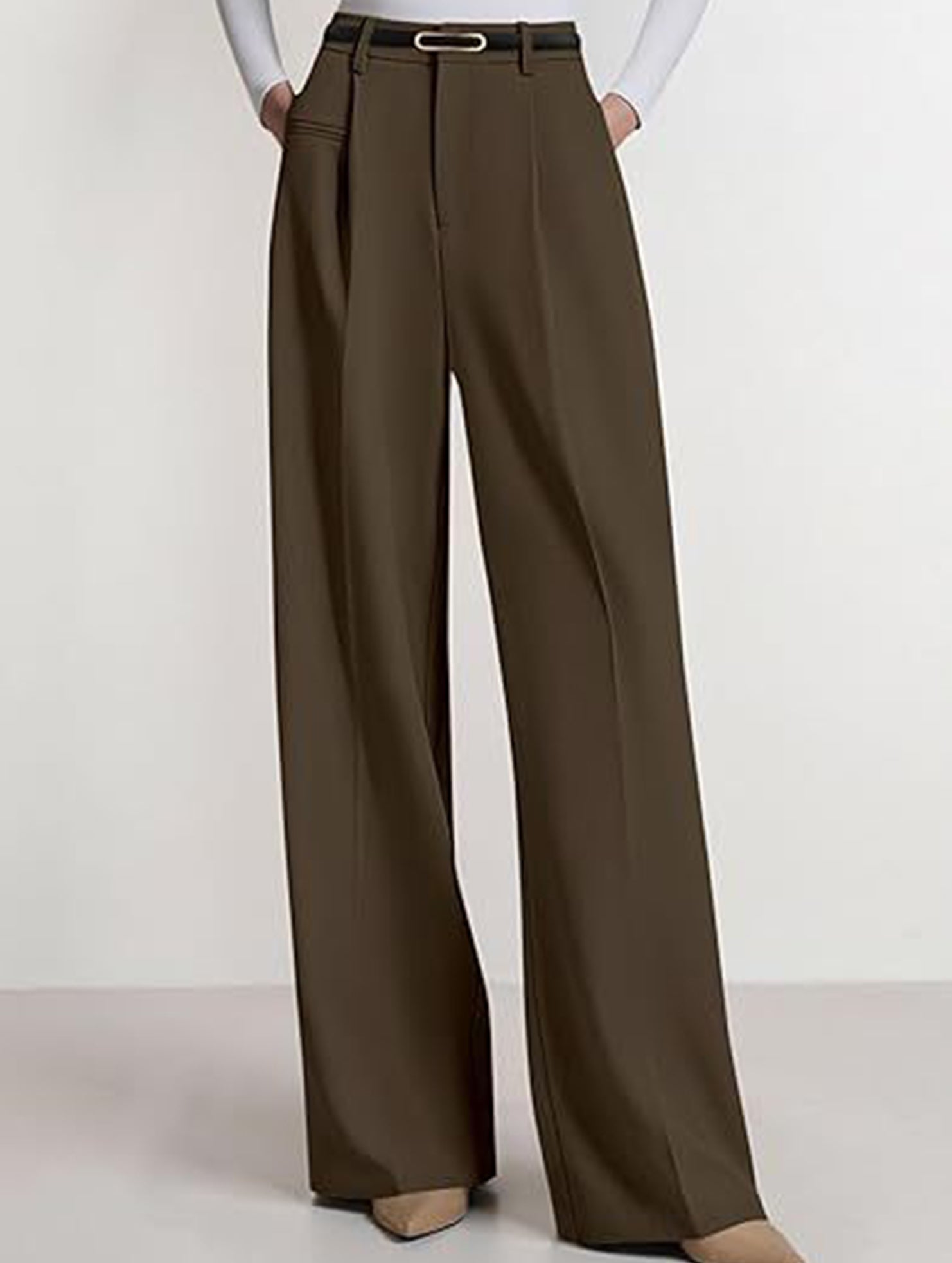 Solid color high-waisted suit pants