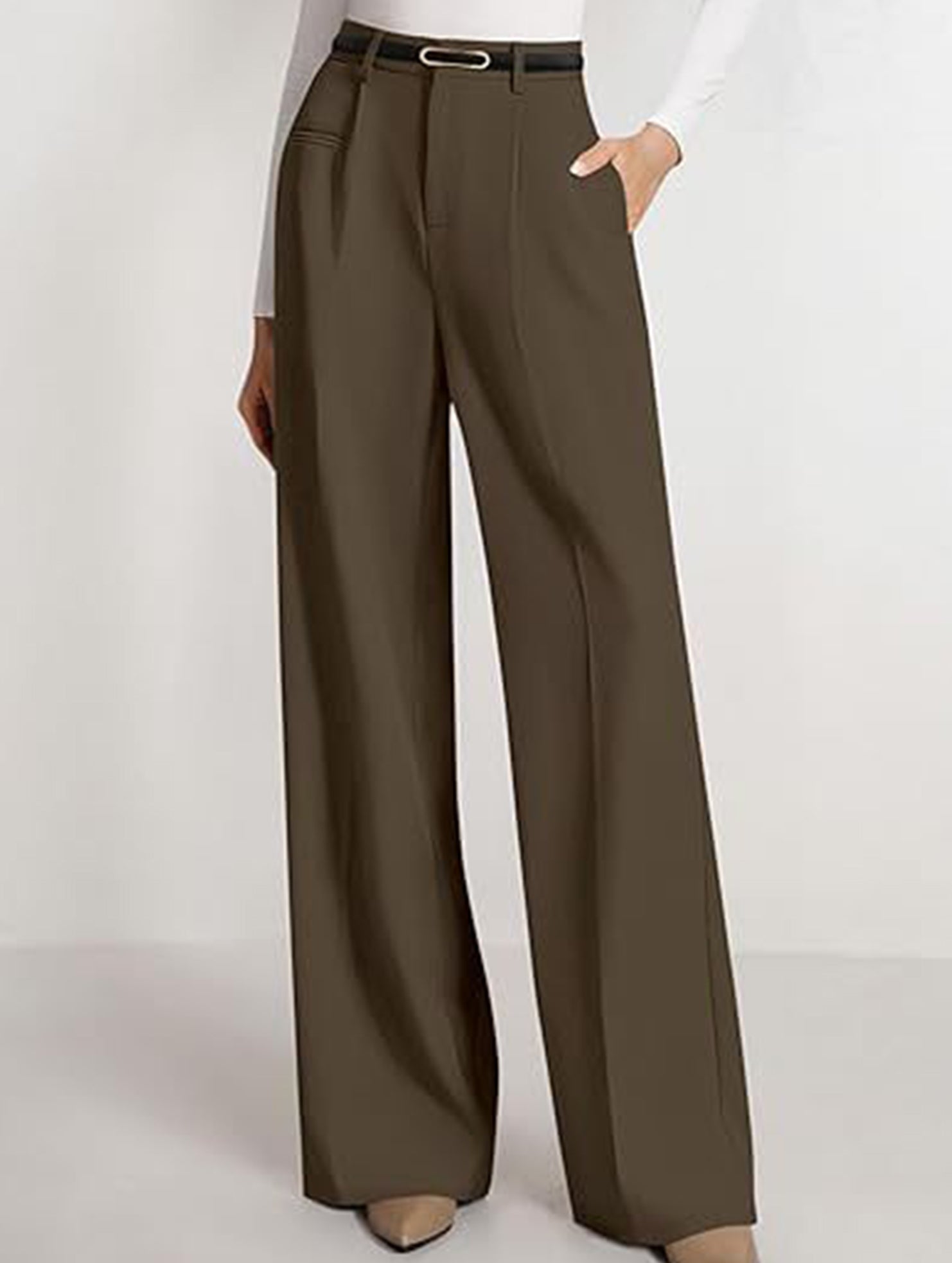 Solid color high-waisted suit pants