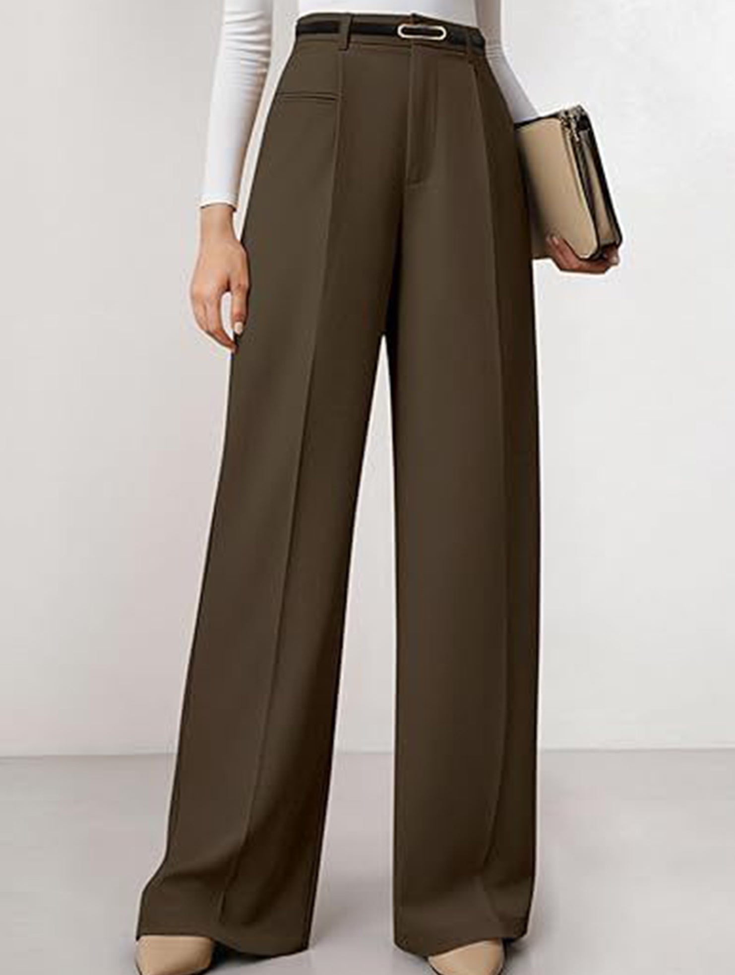 Solid color high-waisted suit pants
