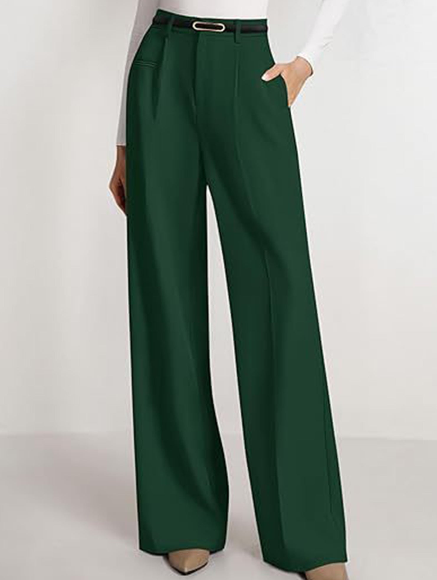 Solid color high-waisted suit pants