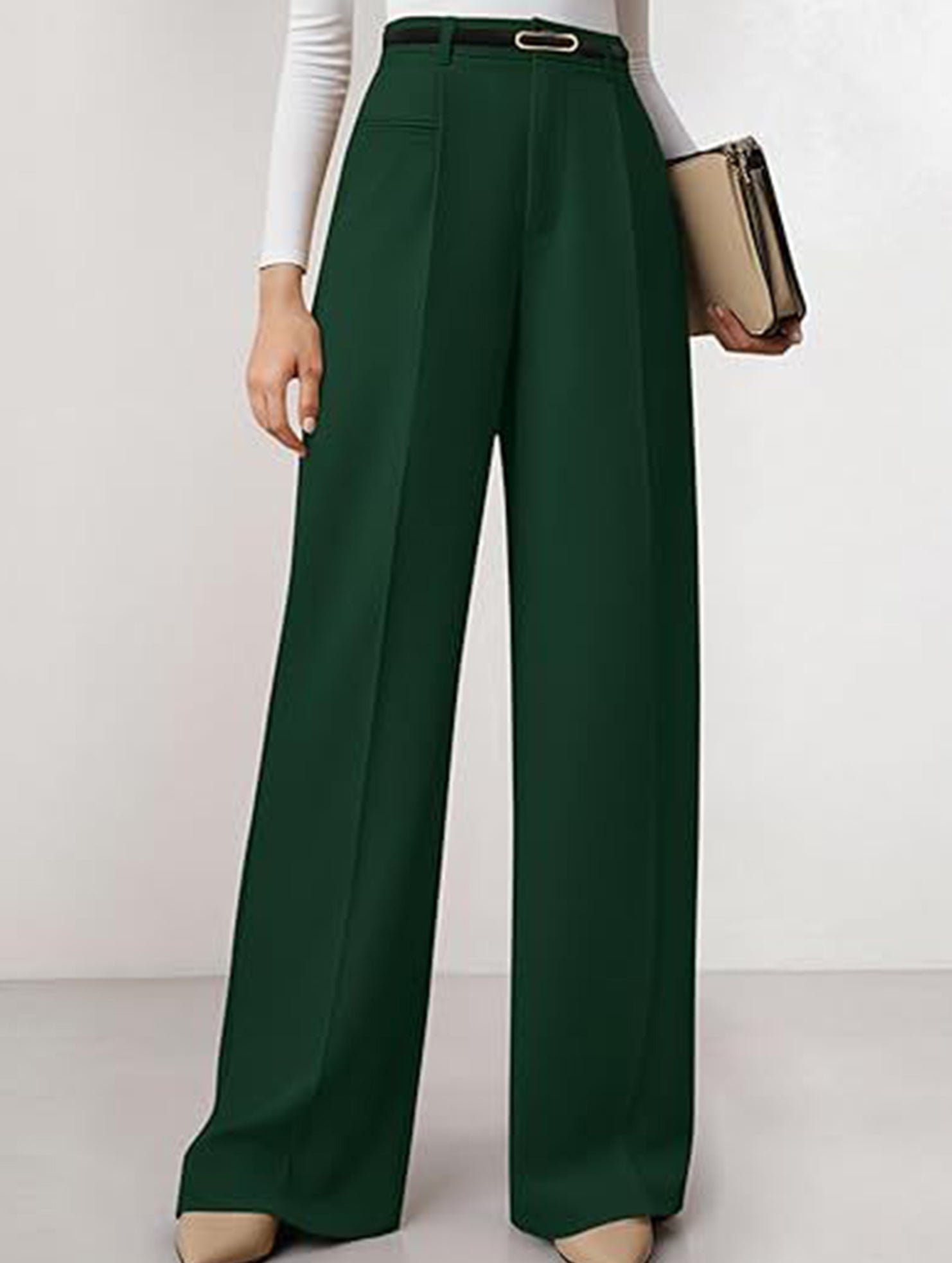 Solid color high-waisted suit pants