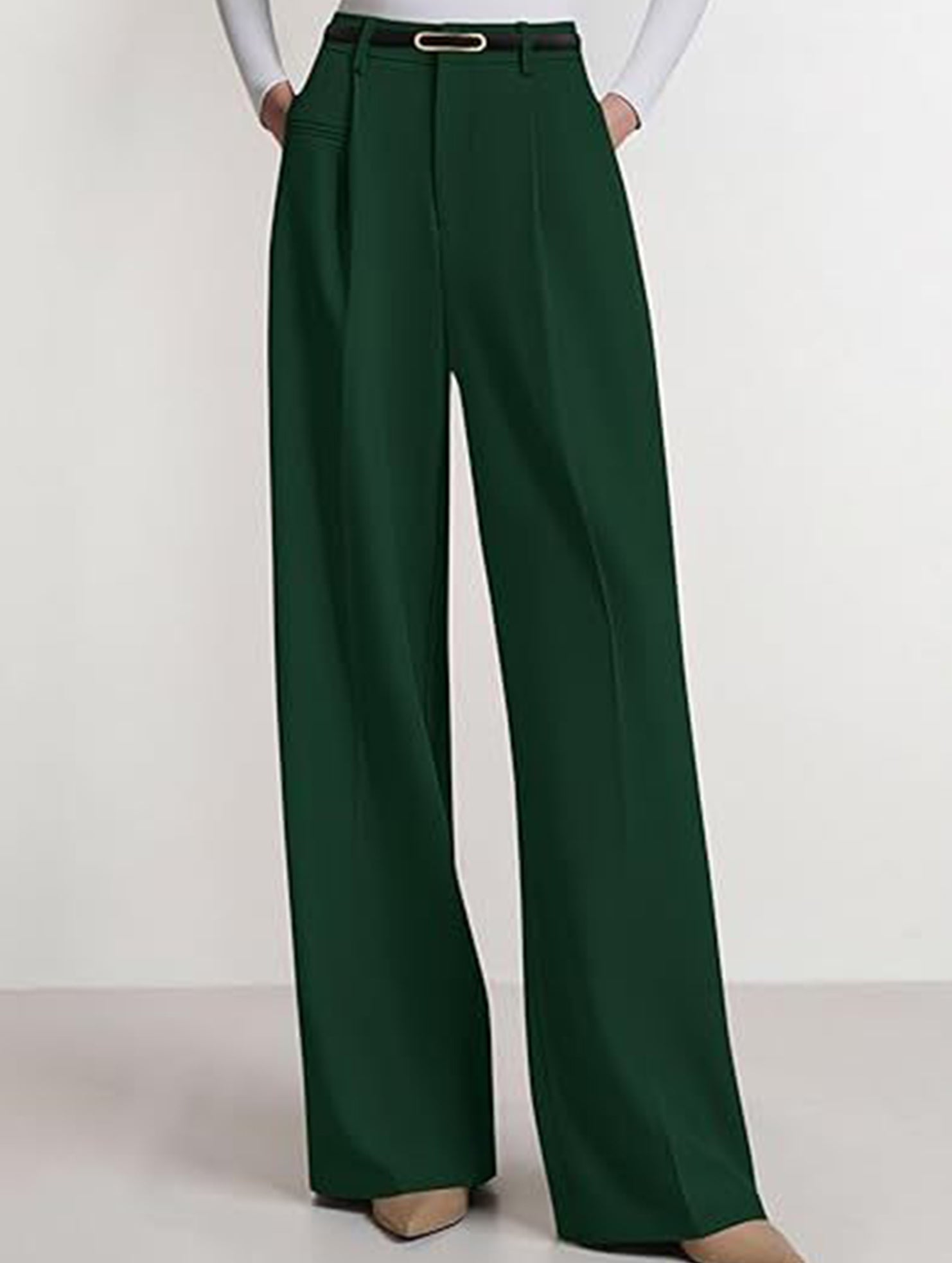 Solid color high-waisted suit pants