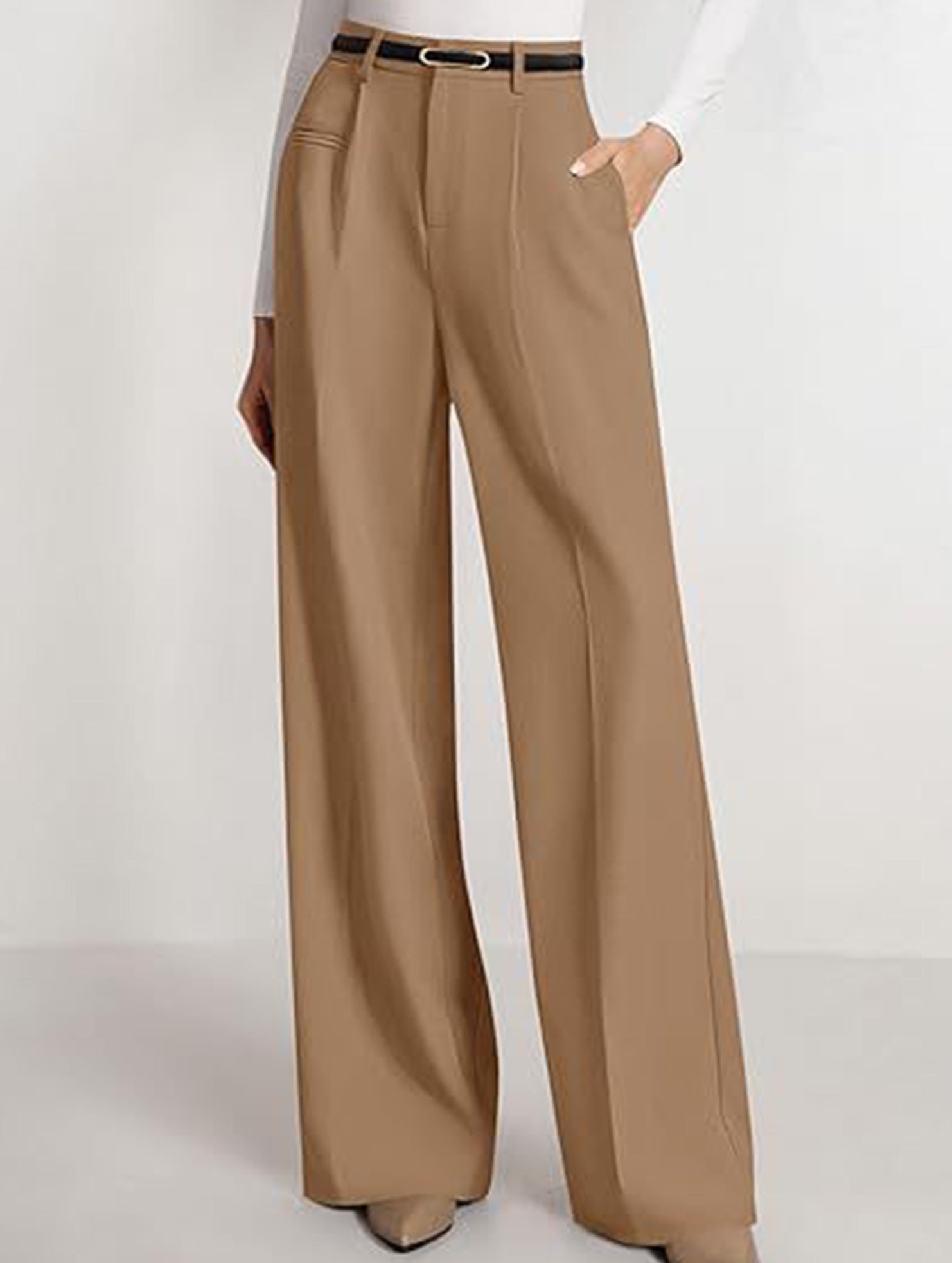 Solid color high-waisted suit pants