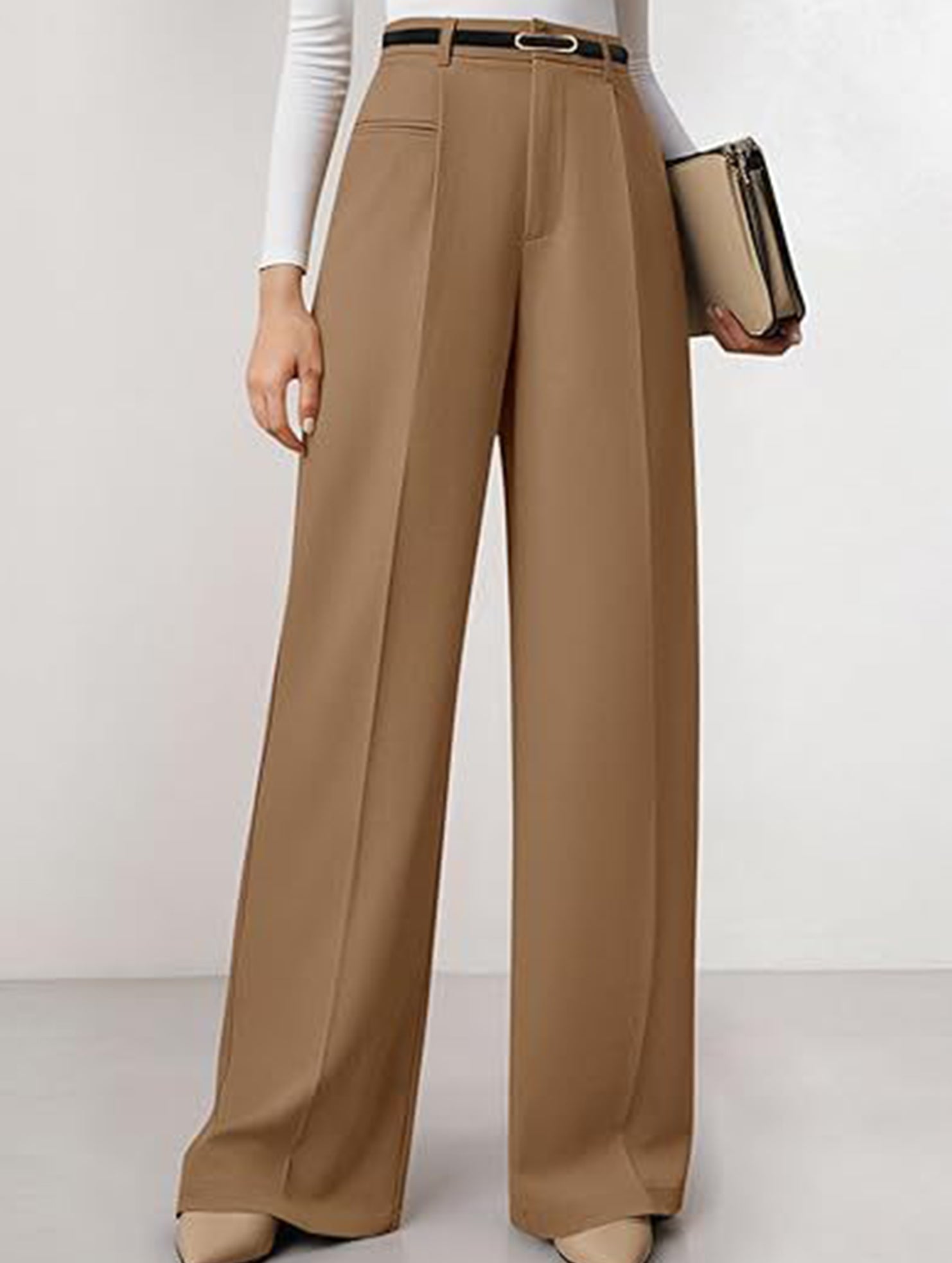 Solid color high-waisted suit pants