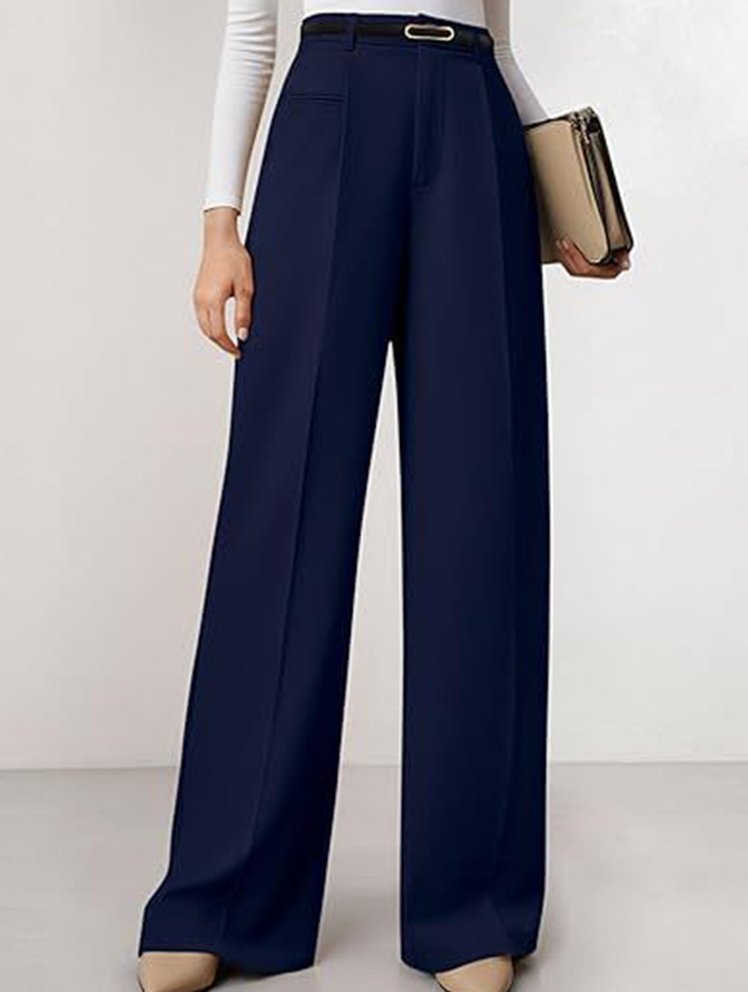 Solid color high-waisted suit pants
