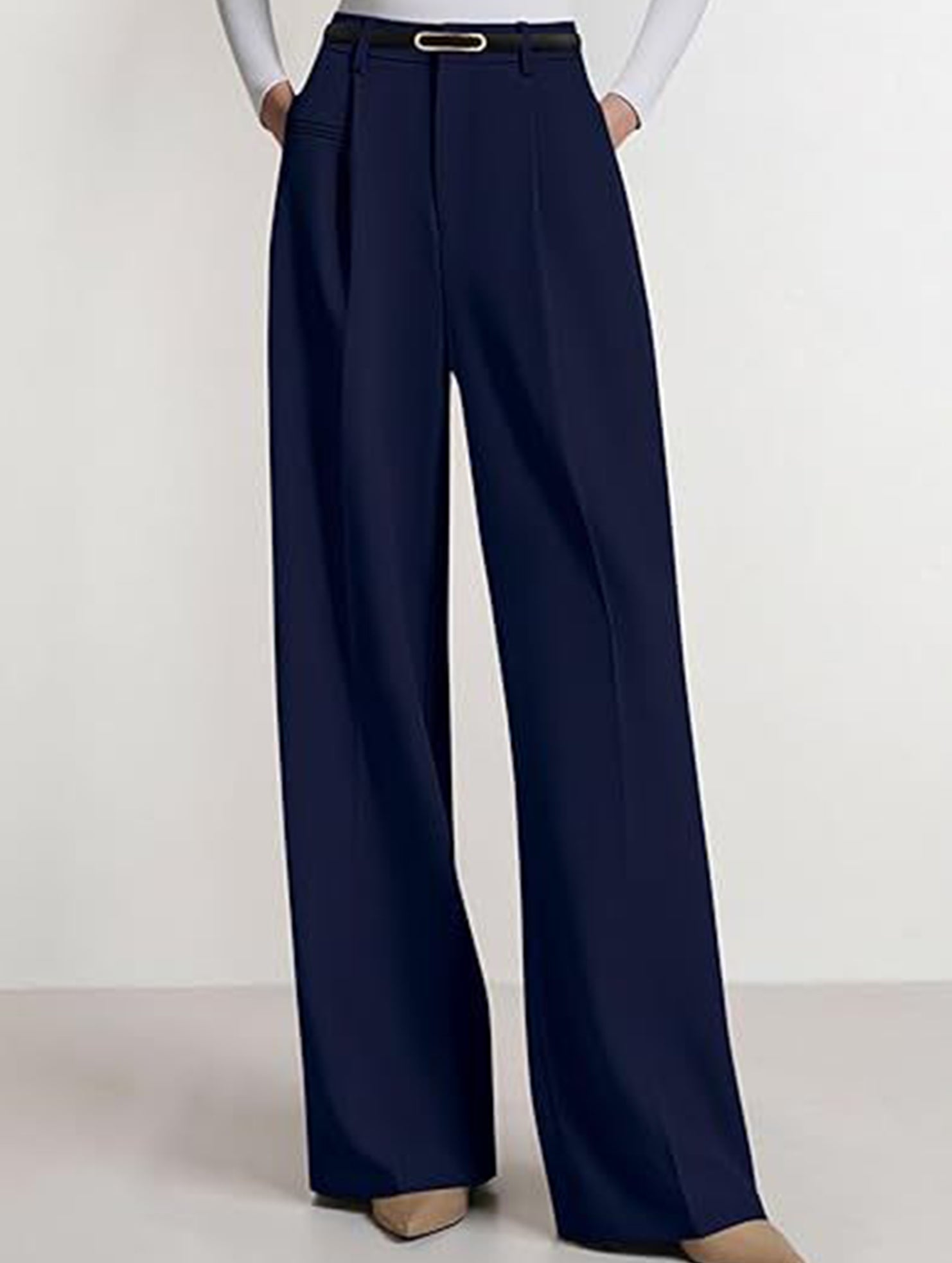 Solid color high-waisted suit pants