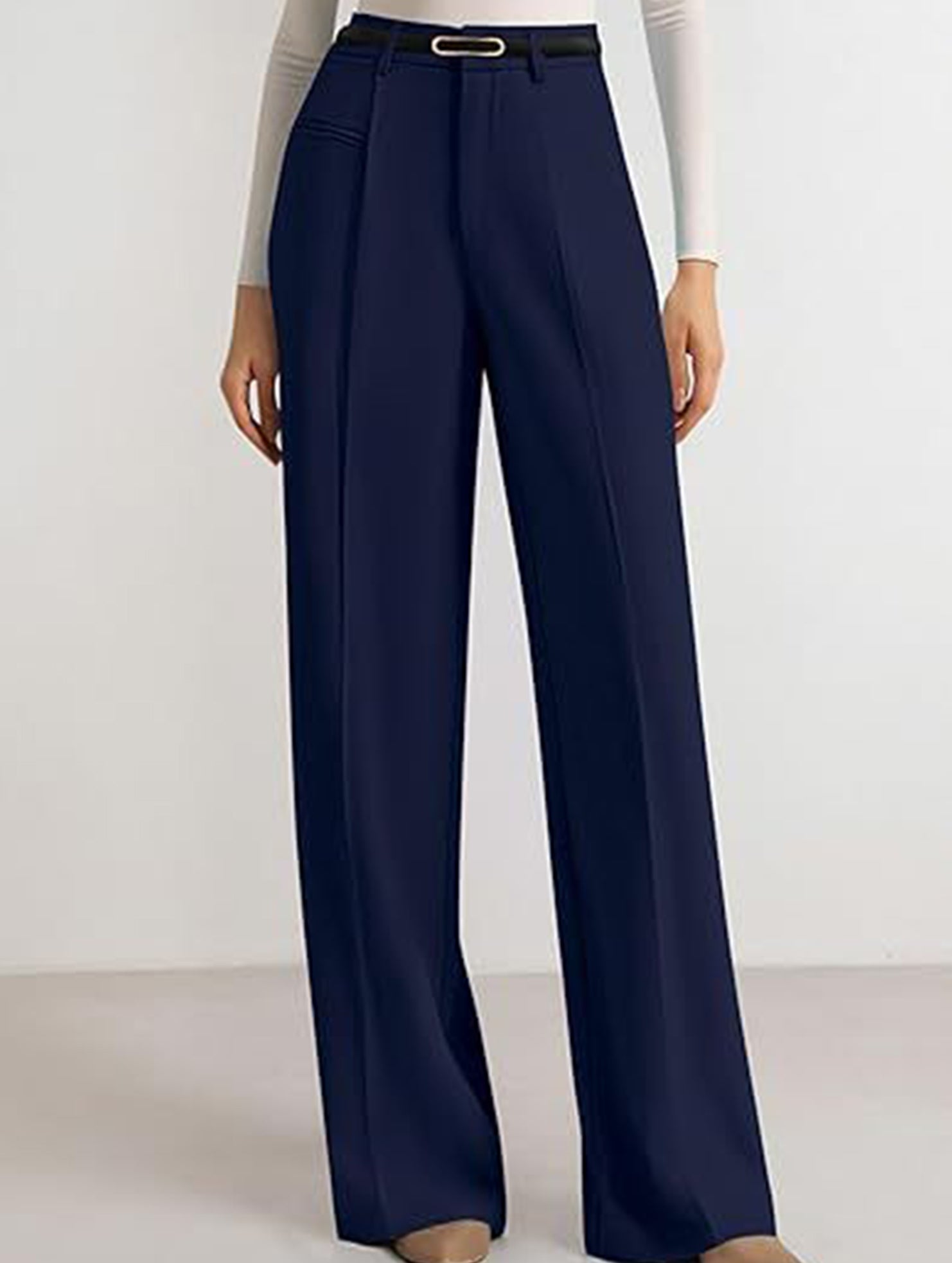 Solid color high-waisted suit pants