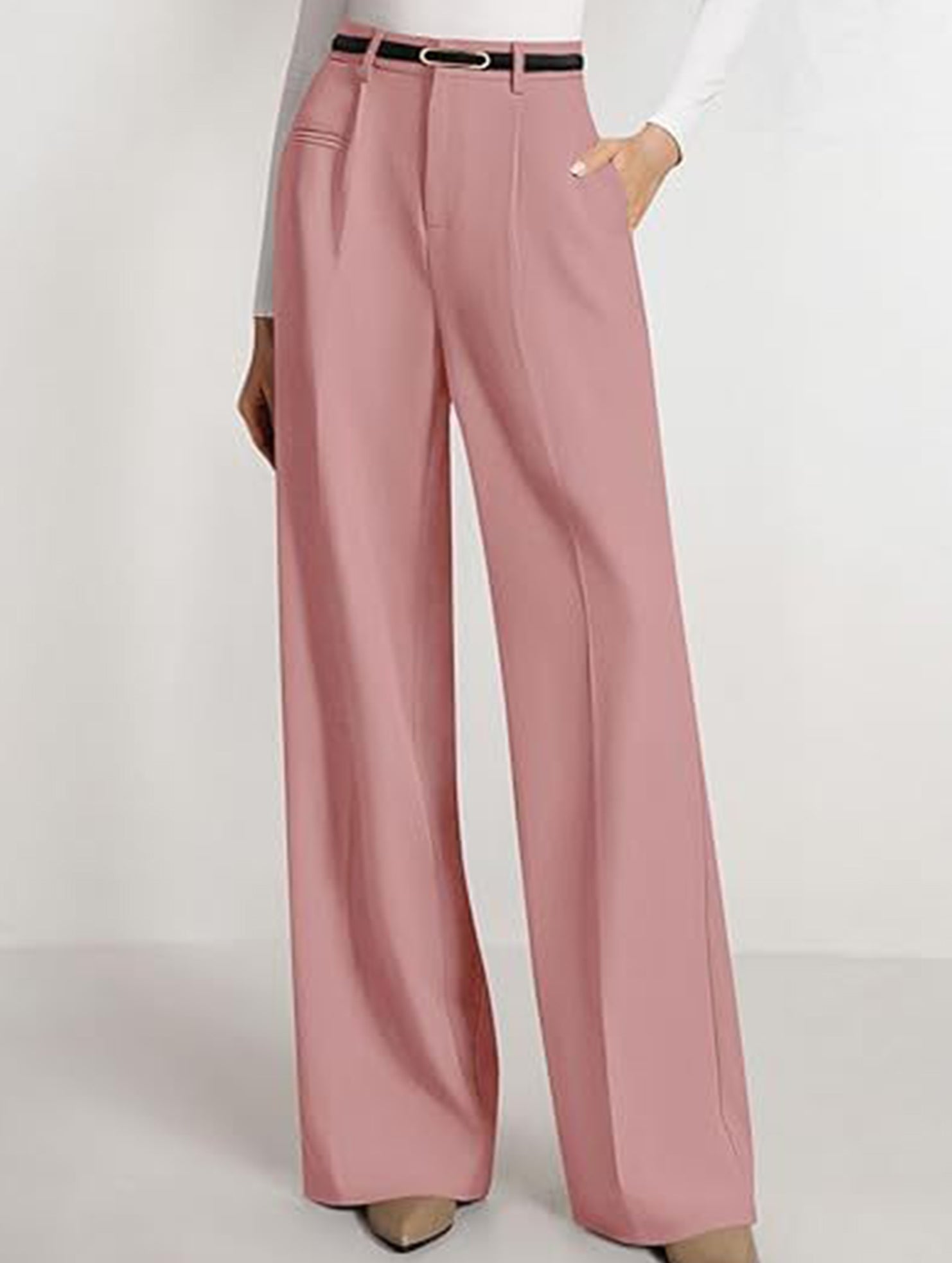 Solid color high-waisted suit pants