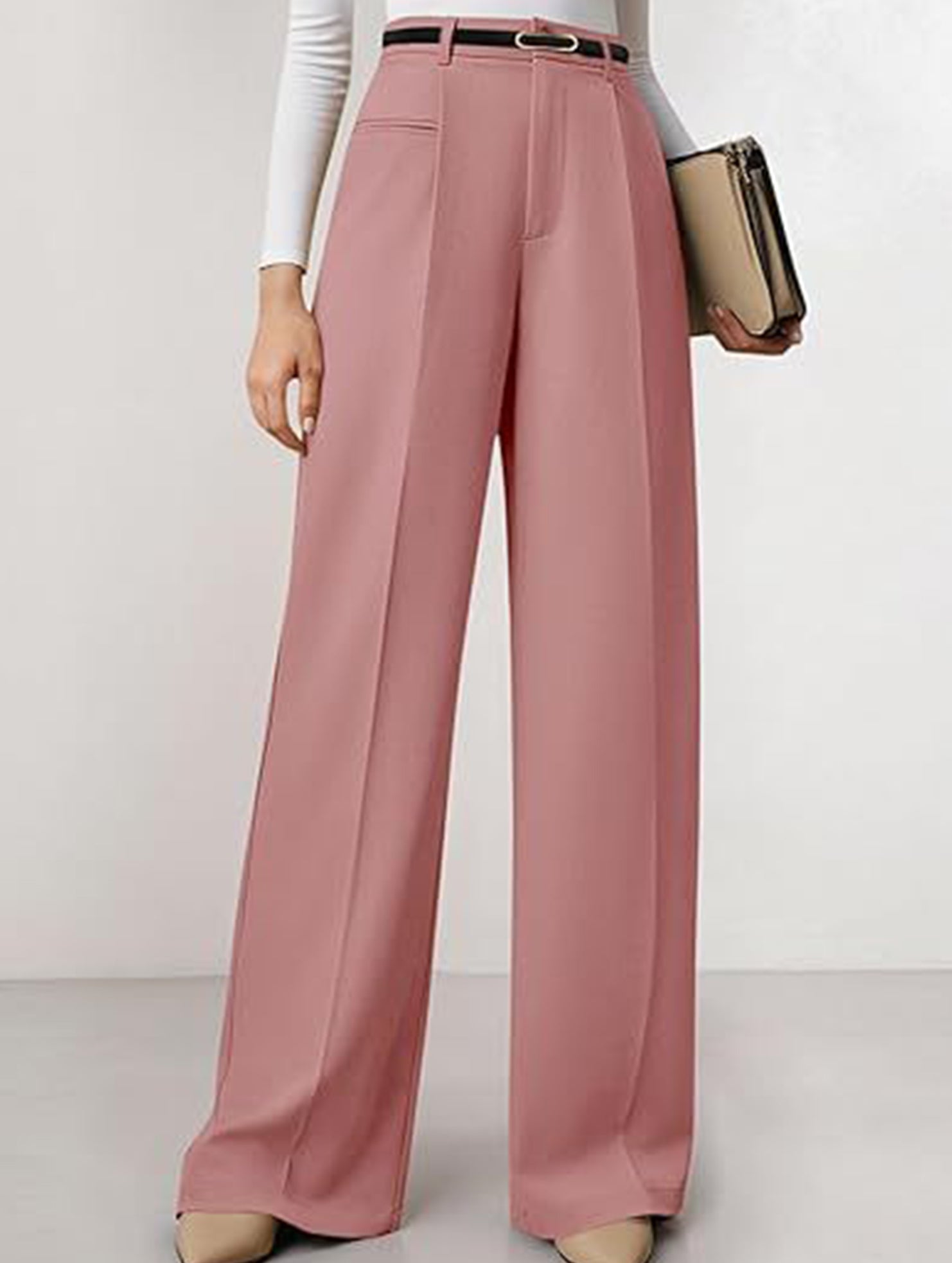 Solid color high-waisted suit pants