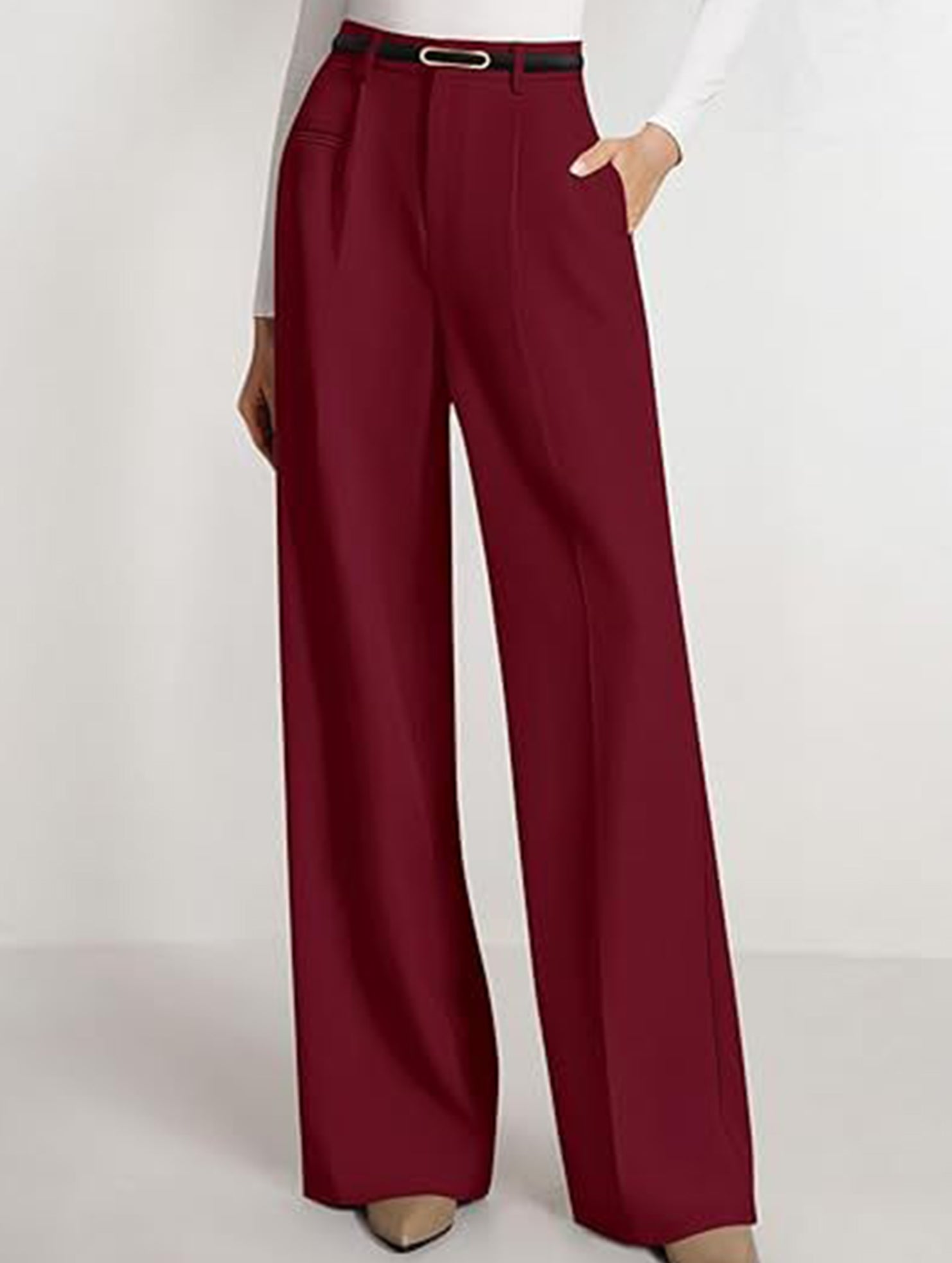 Solid color high-waisted suit pants