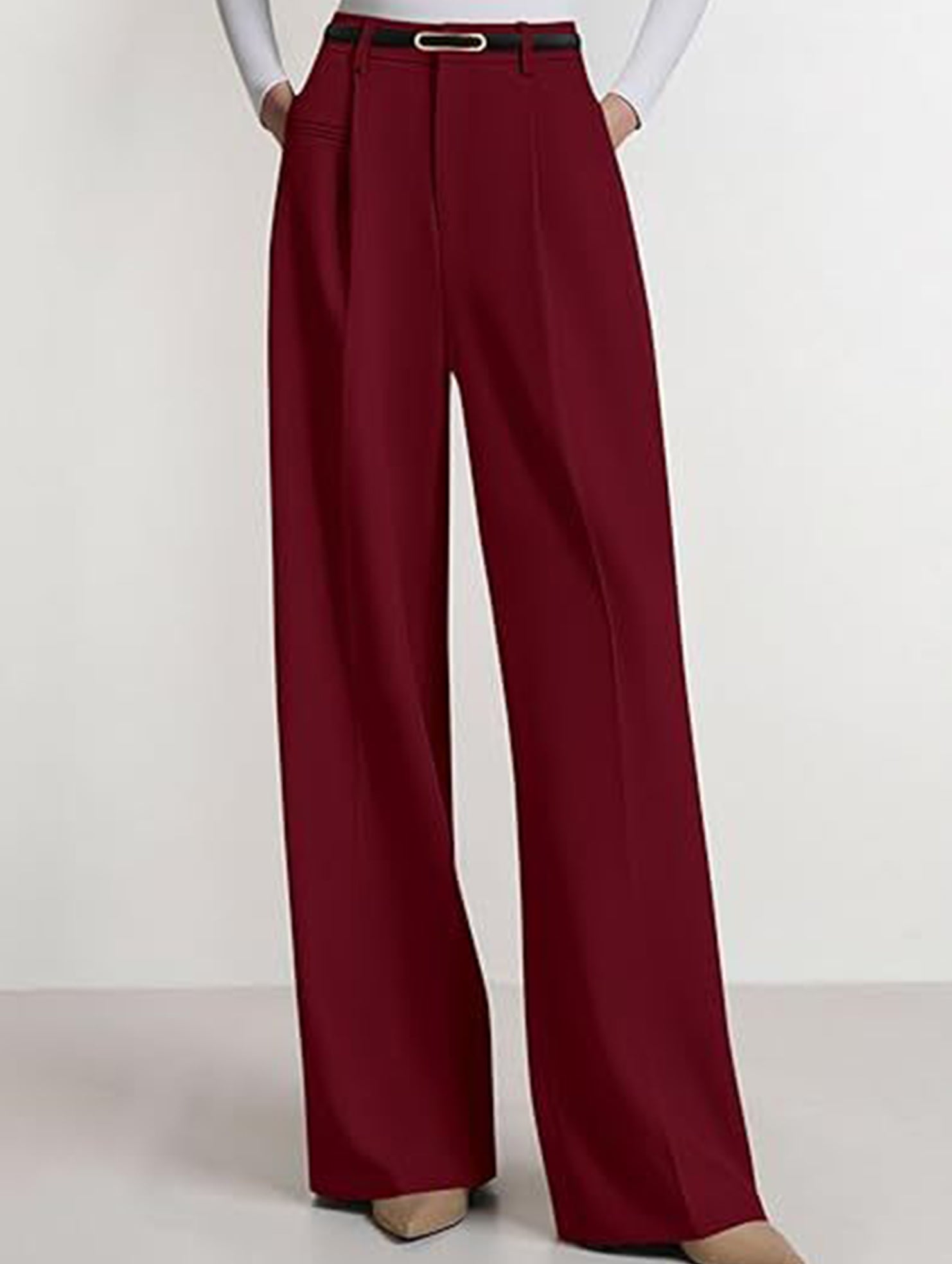 Solid color high-waisted suit pants