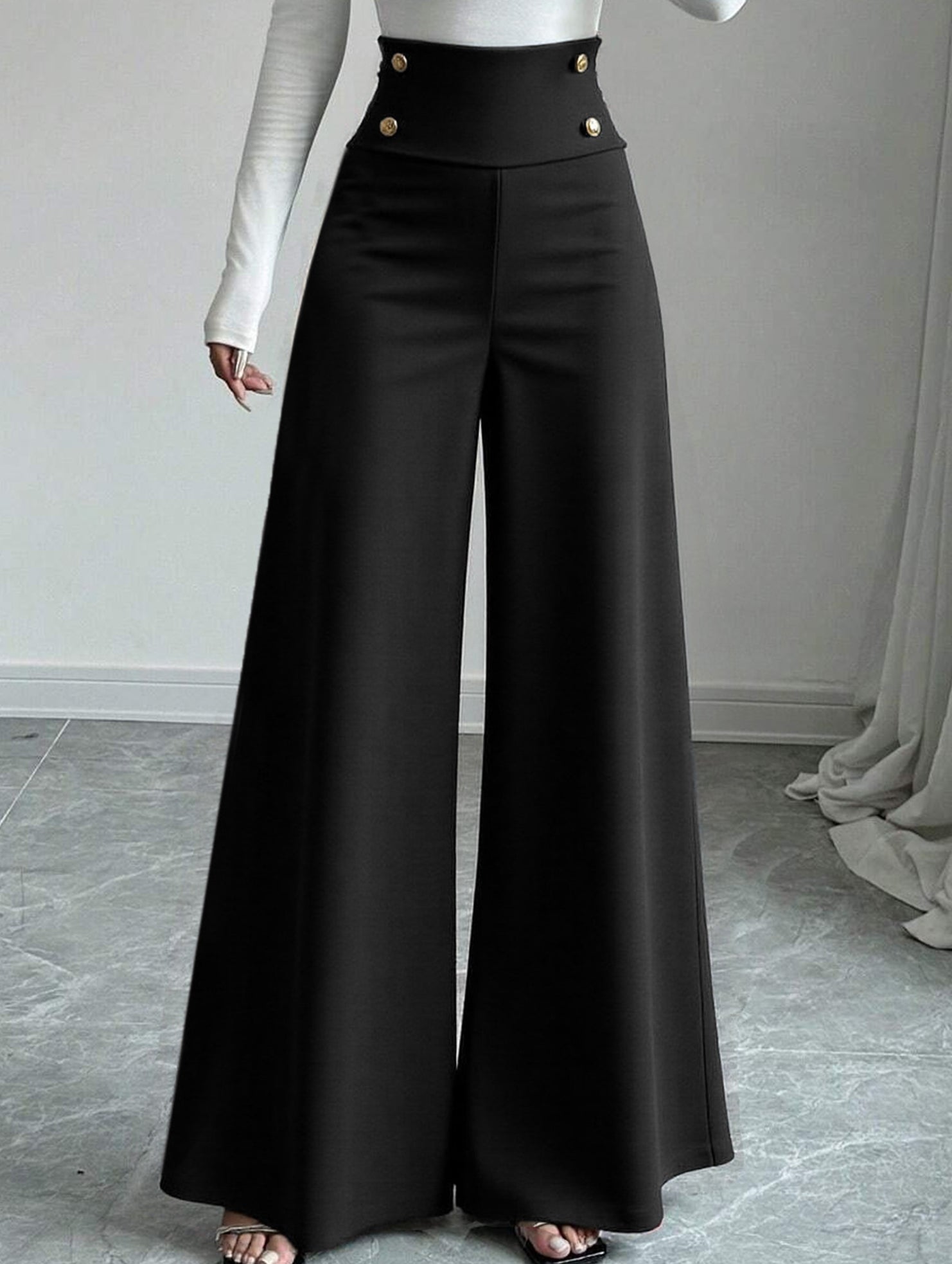 Casual flowy floor-length straight-leg pants