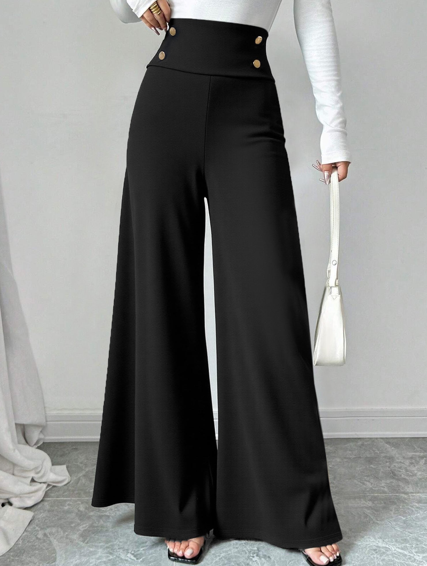 Casual flowy floor-length straight-leg pants