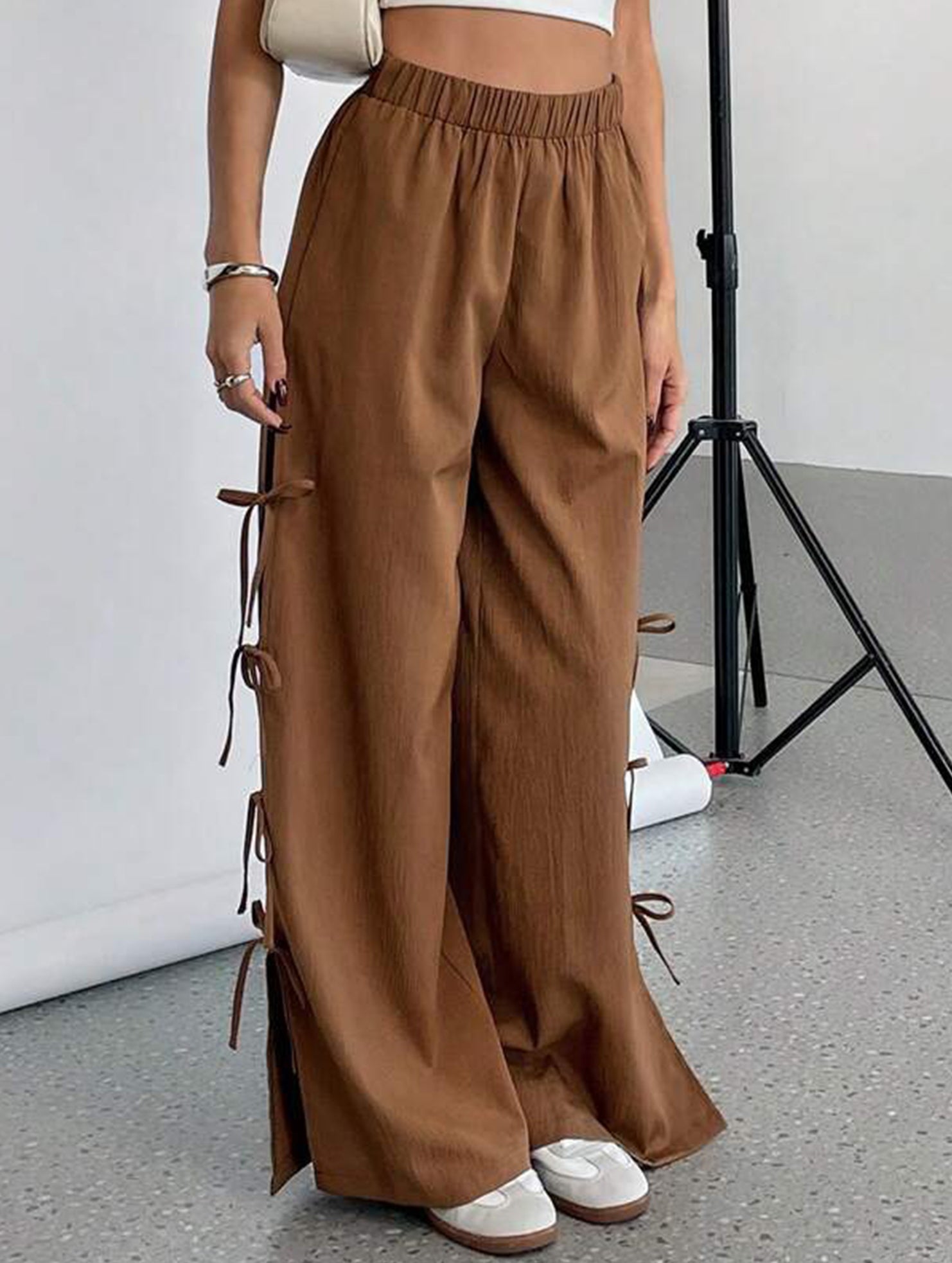 Bow-knot drawstring athletic casual pants