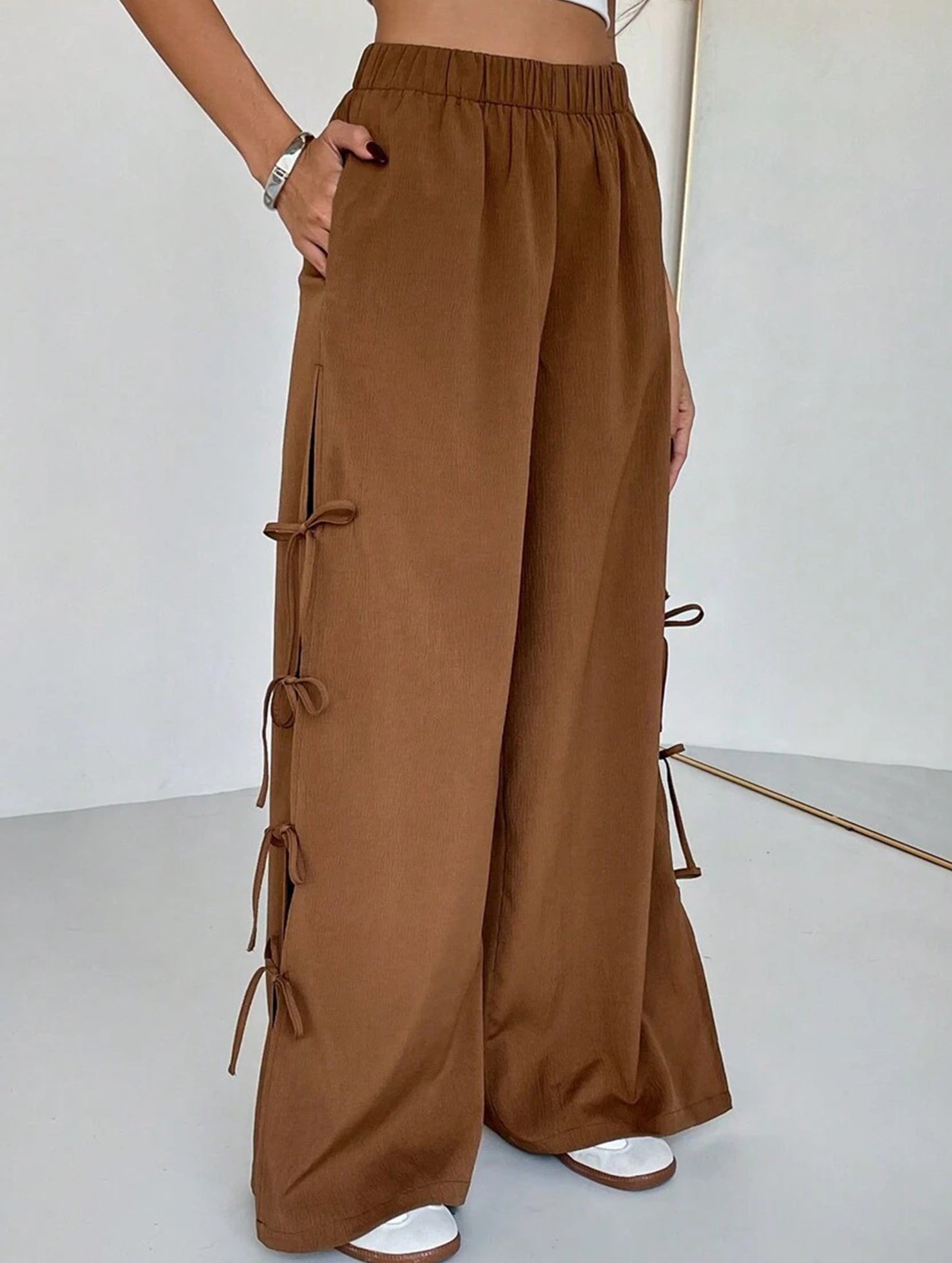 Bow-knot drawstring athletic casual pants