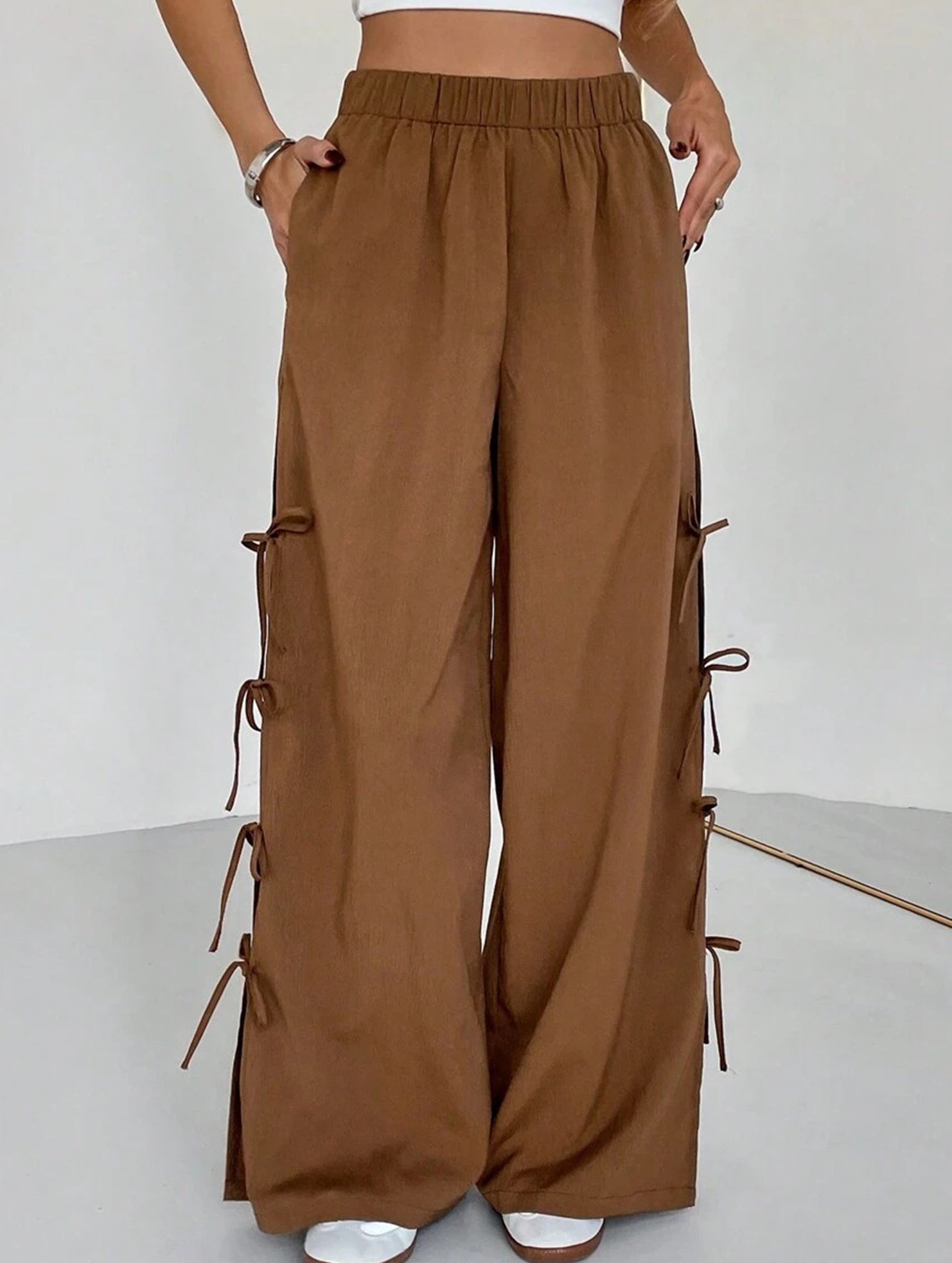 Bow-knot drawstring athletic casual pants