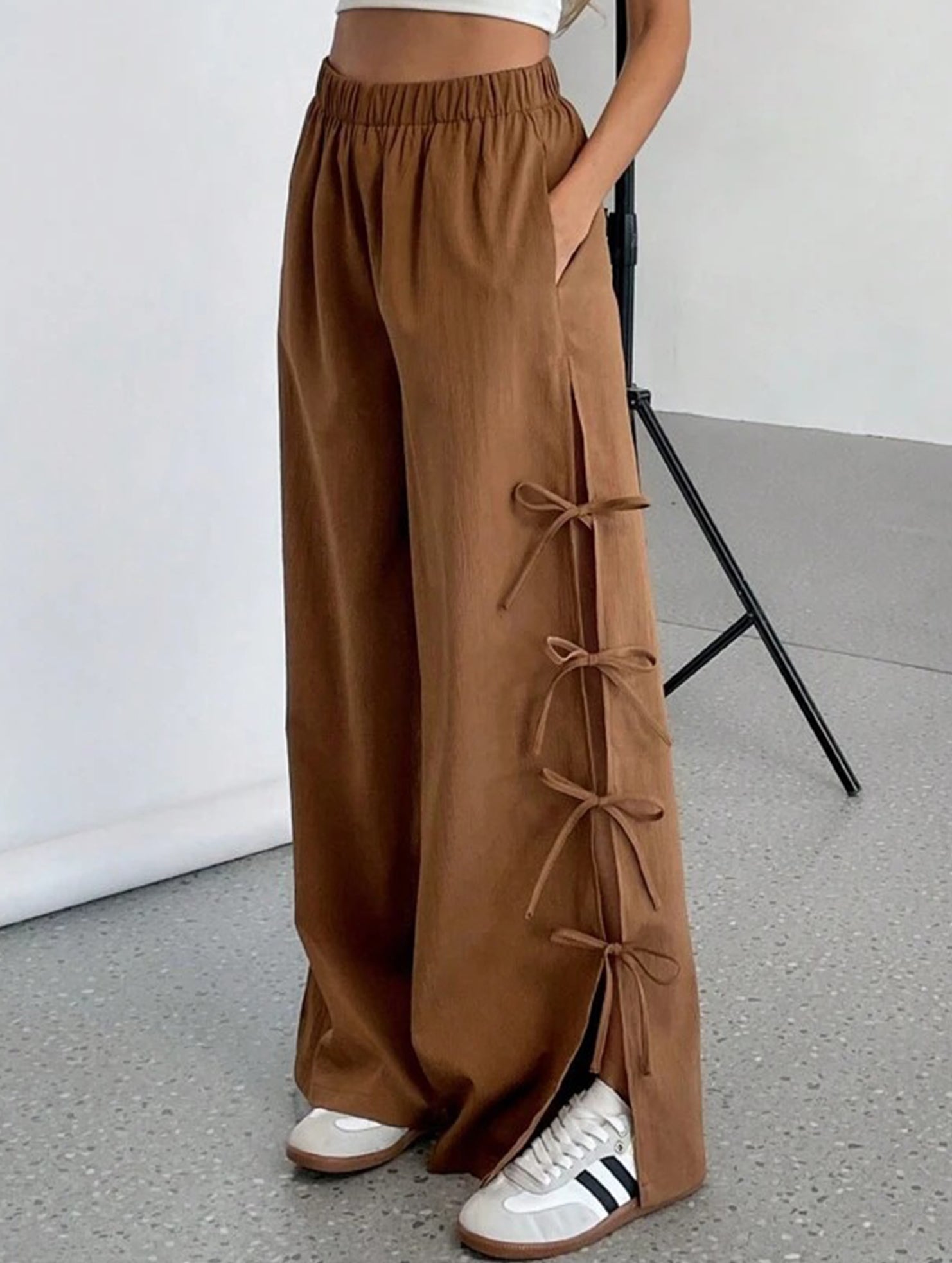 Bow-knot drawstring athletic casual pants