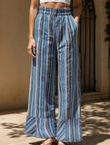 Loose-fitting high-waisted striped wide-leg pants