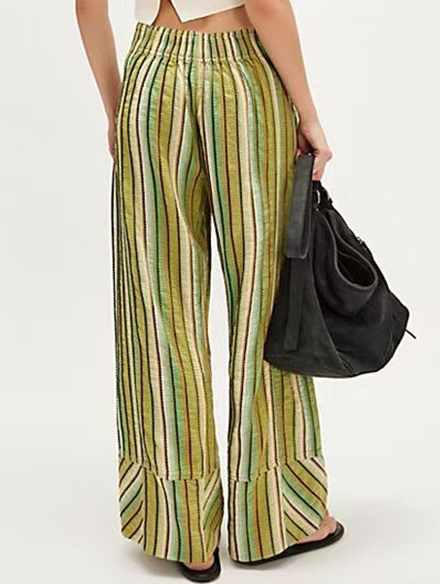 Loose-fitting high-waisted striped wide-leg pants