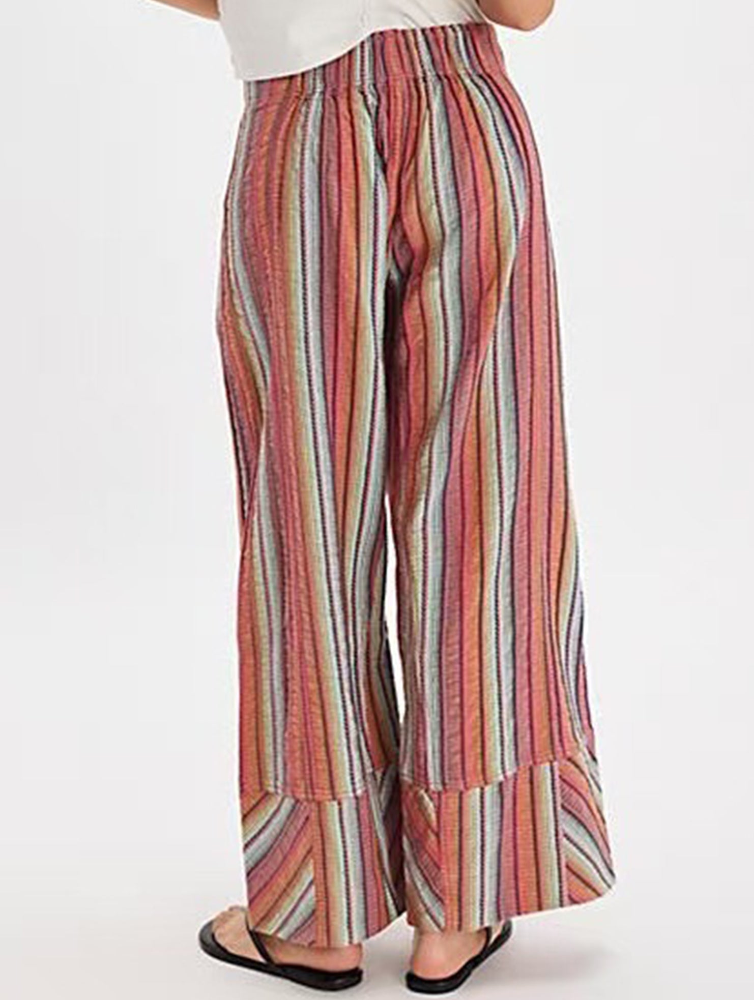 Loose-fitting high-waisted striped wide-leg pants