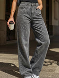 Retro loose-fitting rhinestone denim jeans