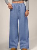 Casual fleece-lined loose wide-leg trousers