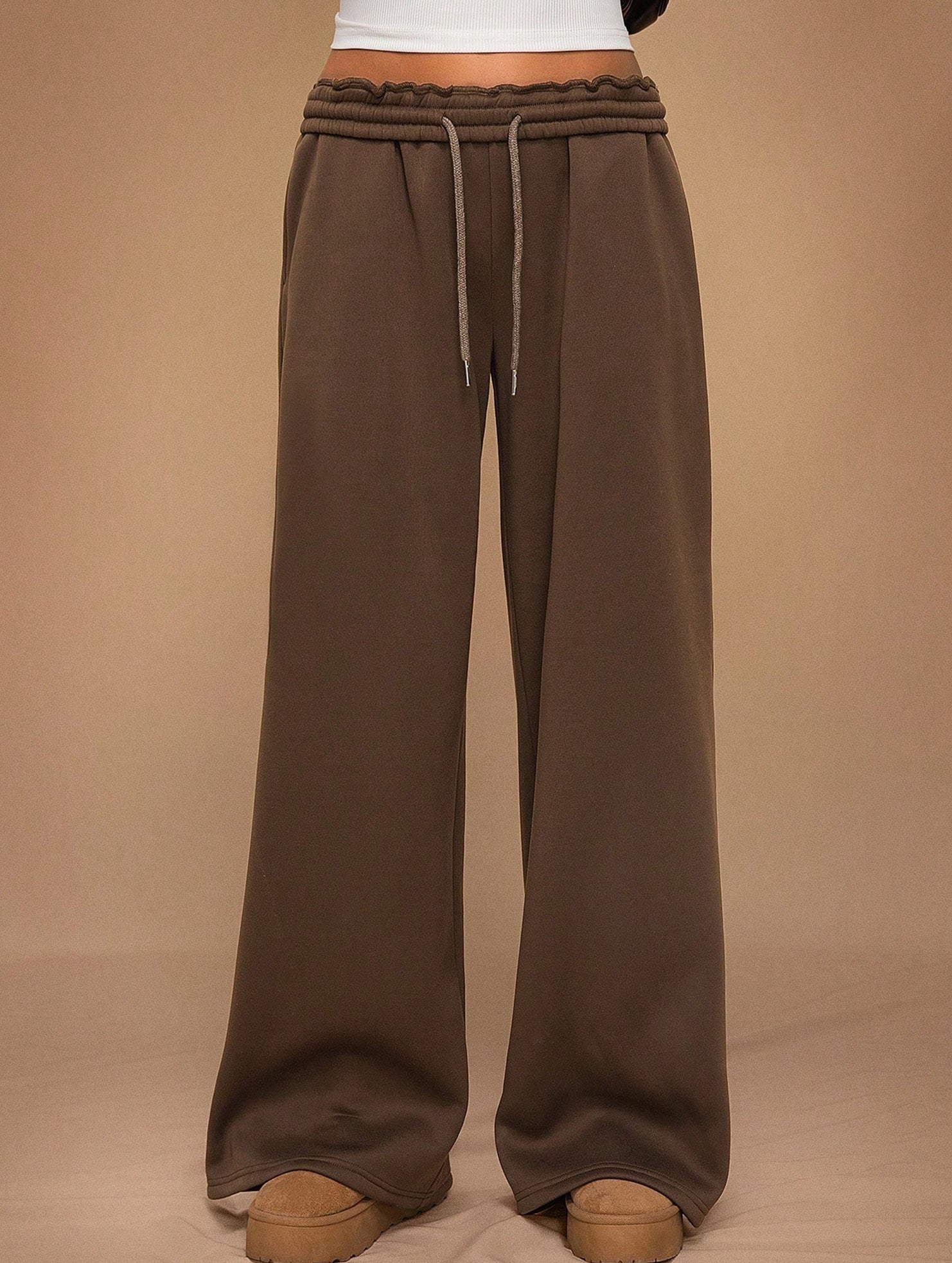 Casual fleece-lined loose wide-leg trousers
