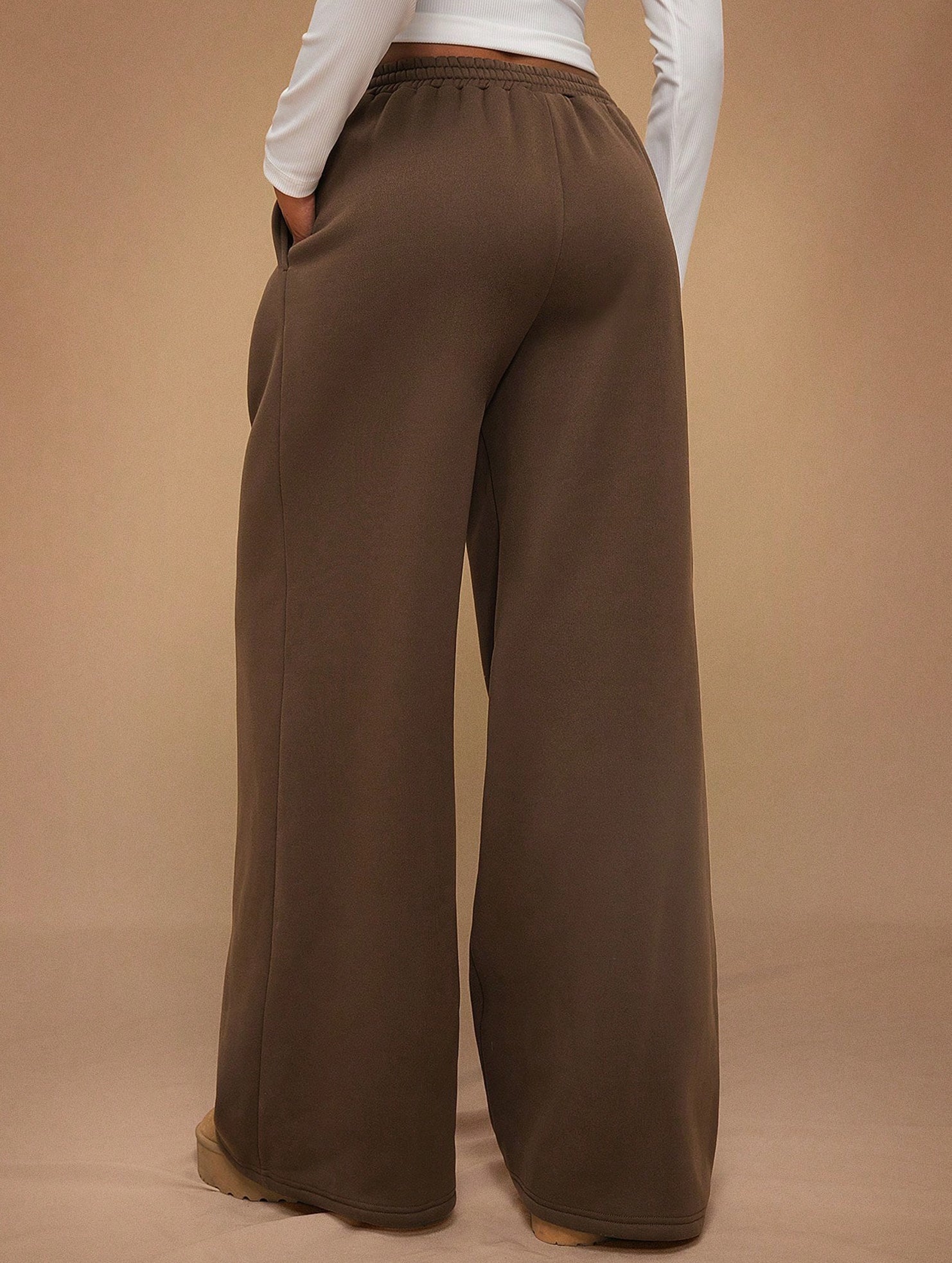 Casual fleece-lined loose wide-leg trousers