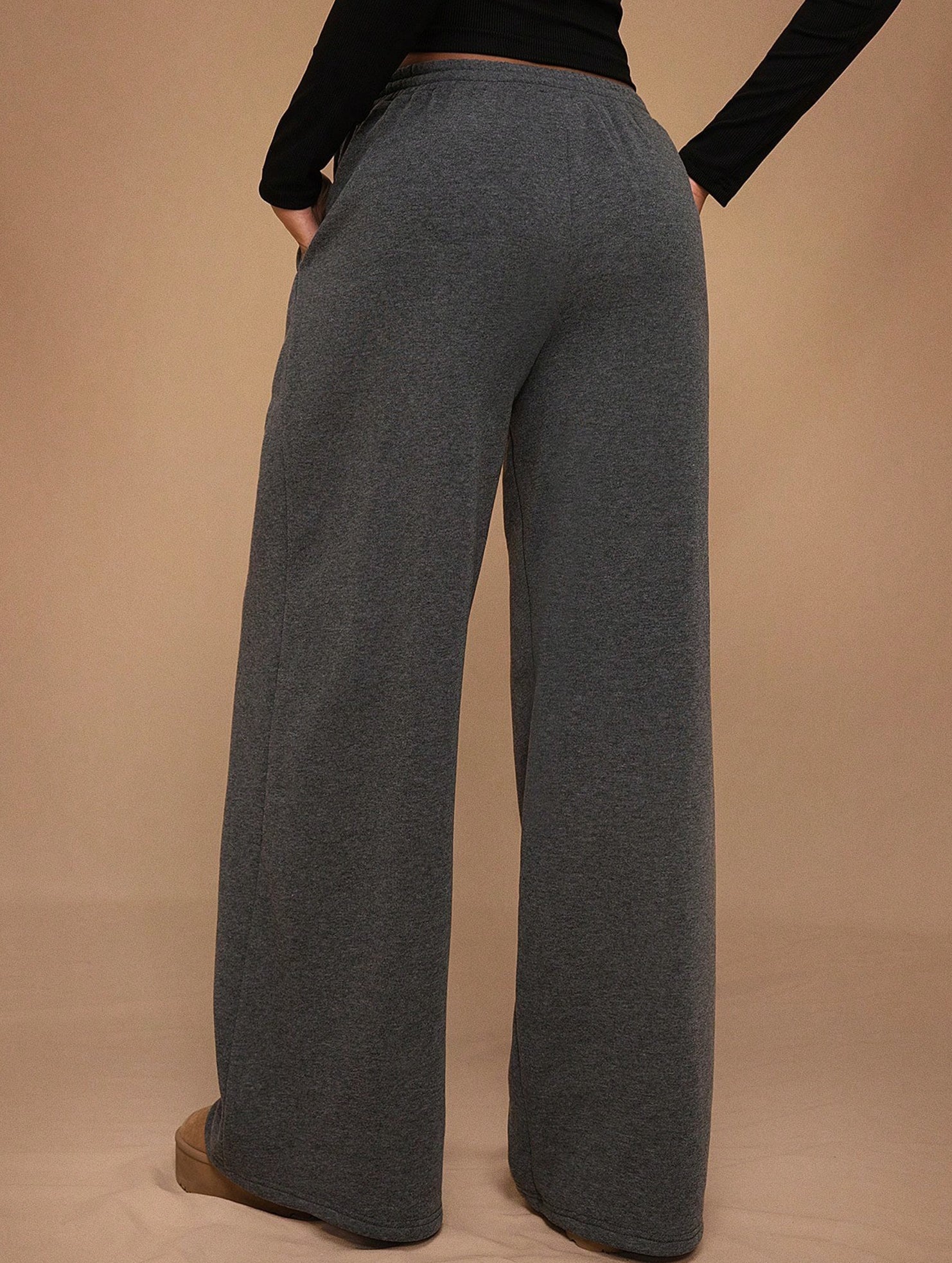 Casual fleece-lined loose wide-leg trousers