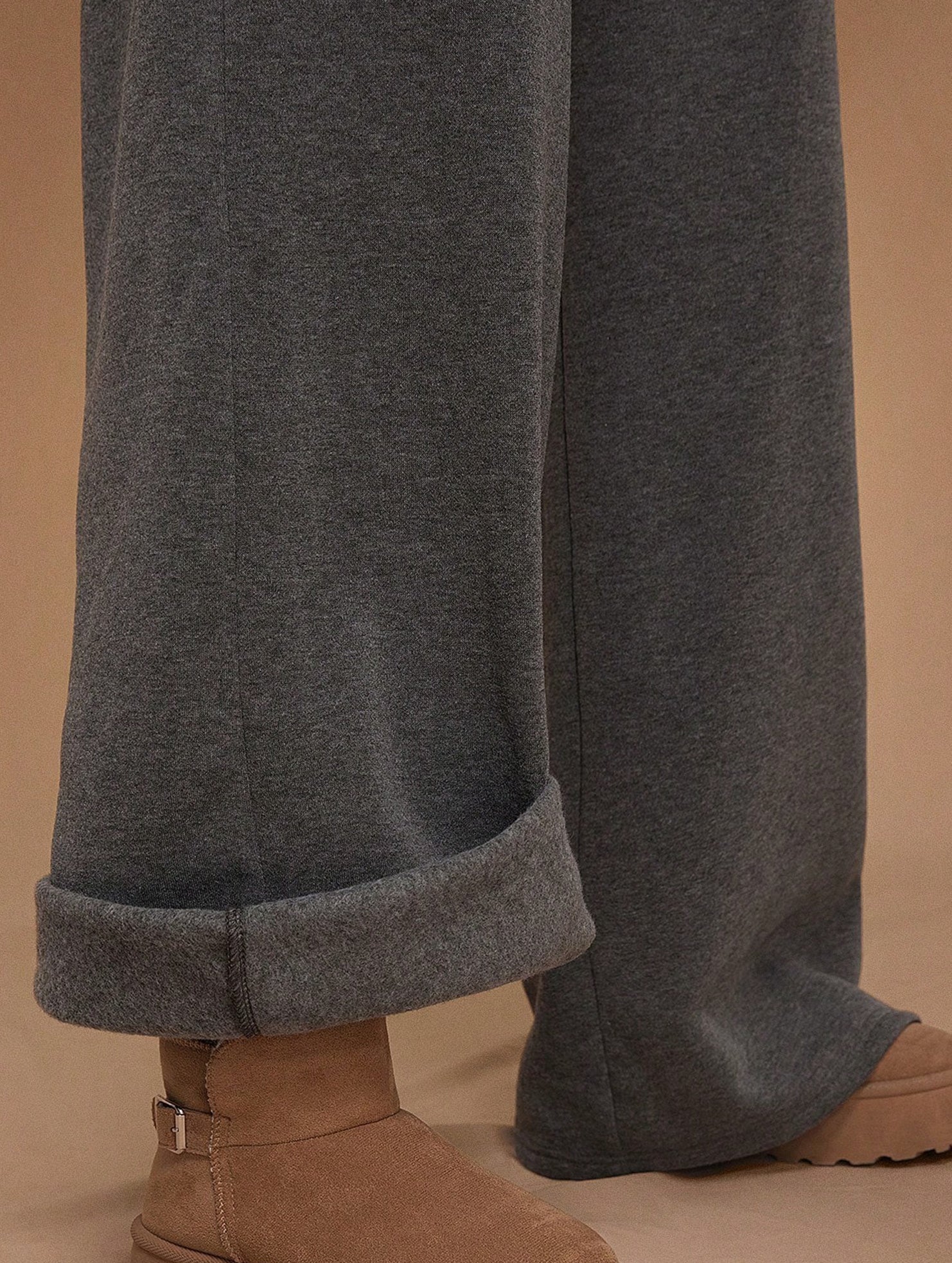 Casual fleece-lined loose wide-leg trousers
