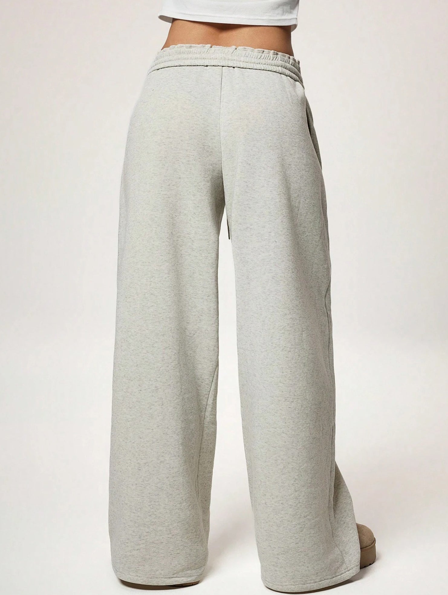 Casual fleece-lined loose wide-leg trousers